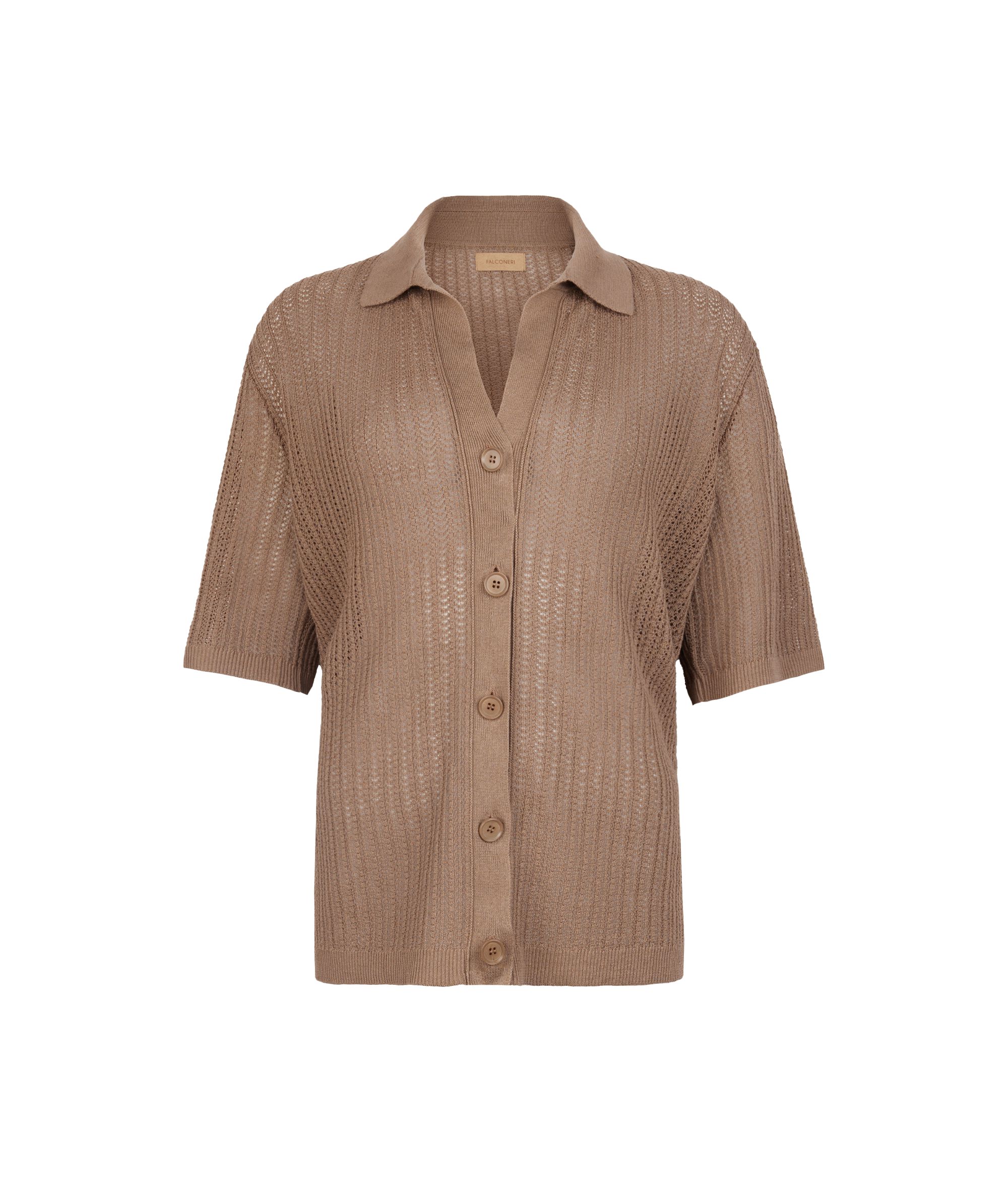 Camicia con Costina Traforata in Cotone e Lino