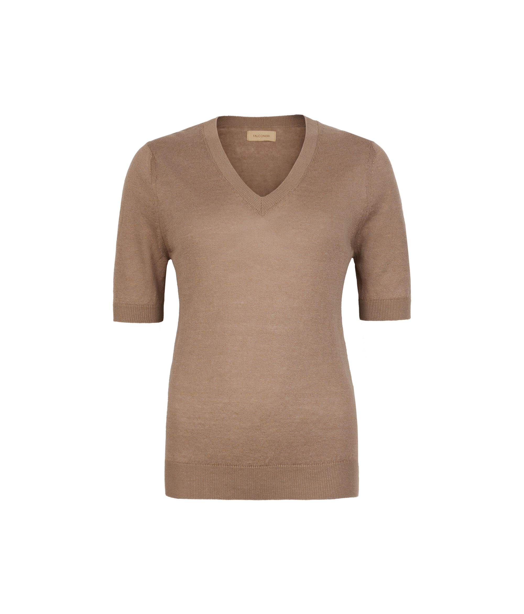 T-Shirt mit V-Ausschnitt aus Leinen und Baumwolle