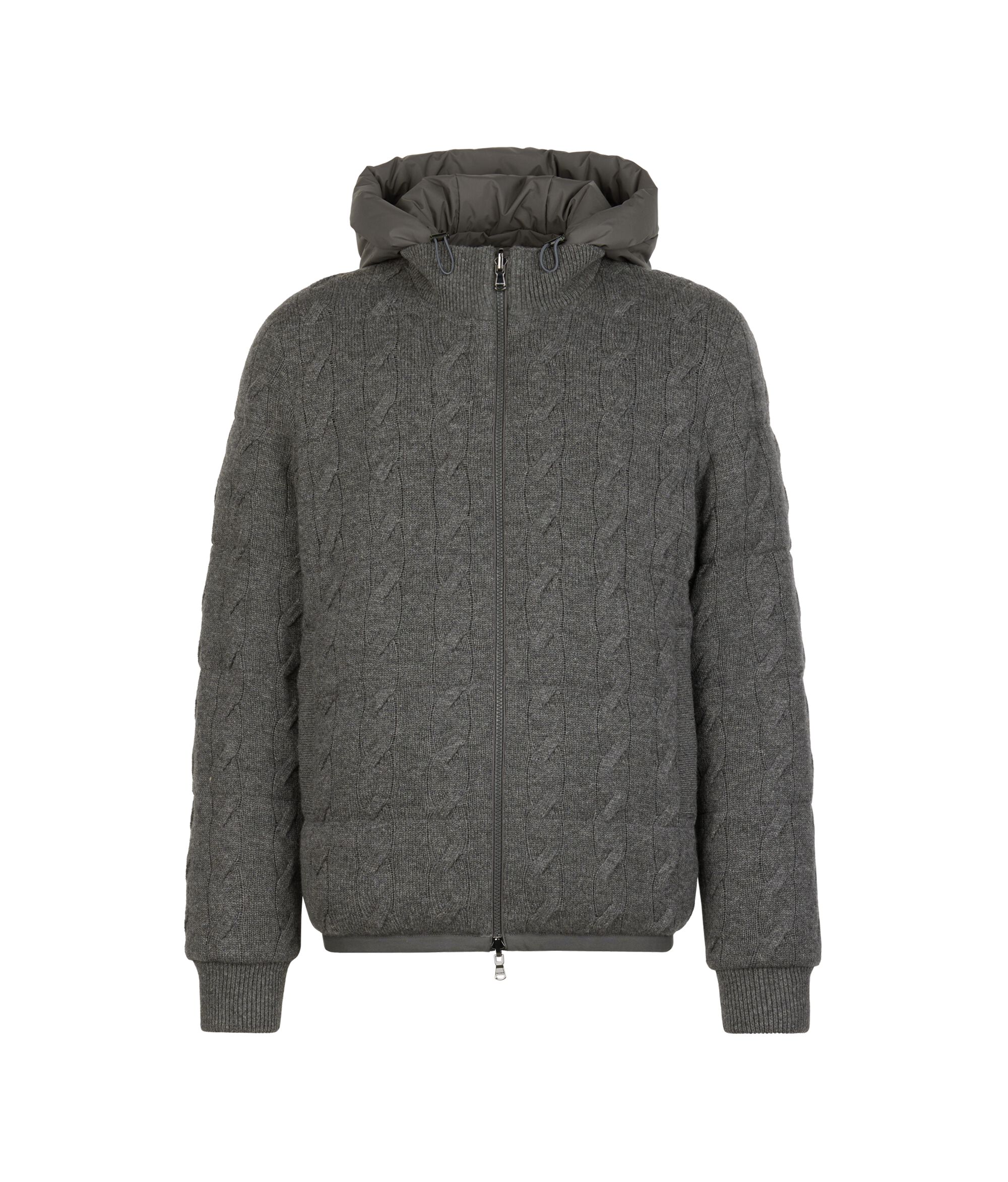 Cashmere cable-knit stitch reversible short quilted jacket
