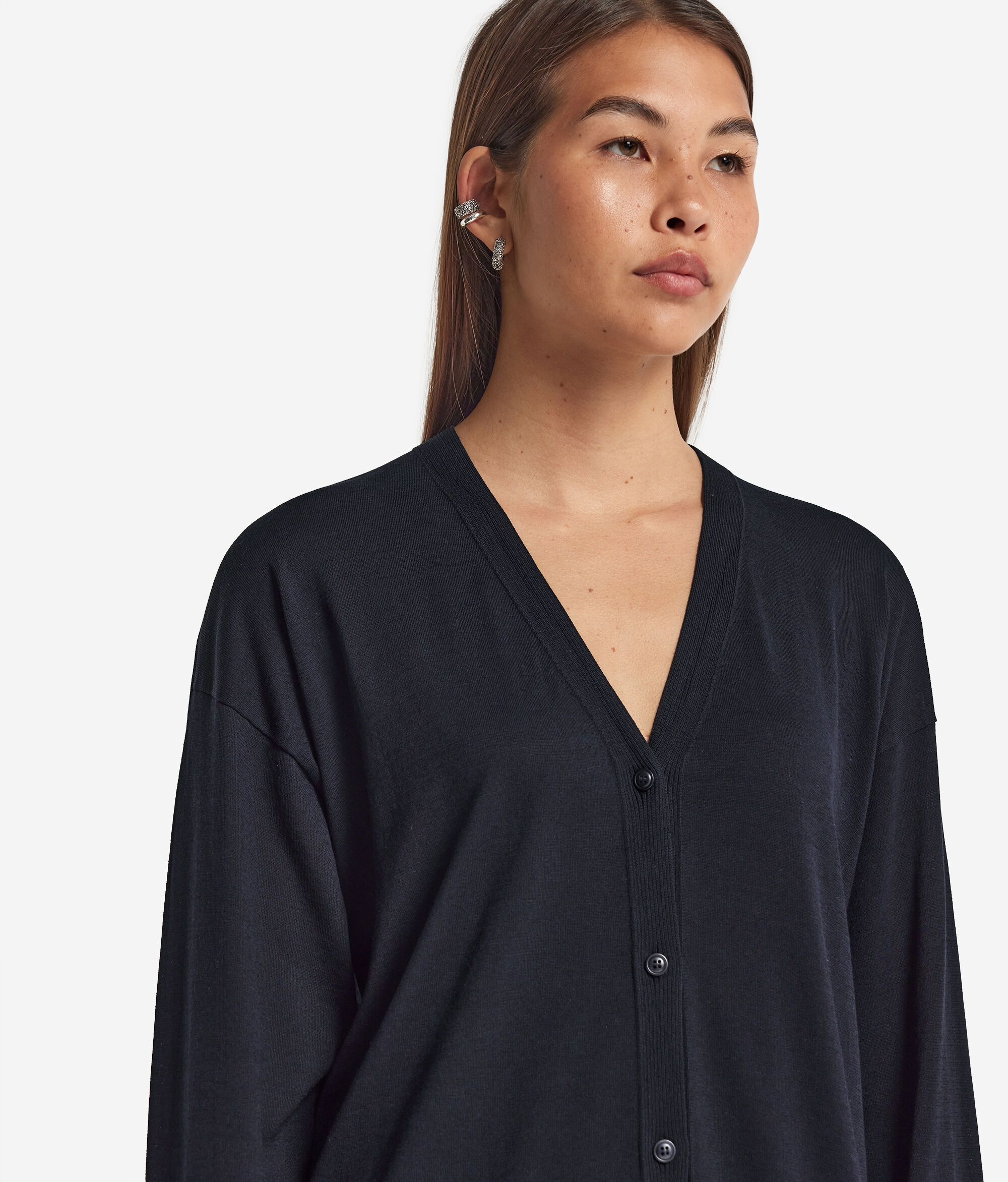 Long-Sleeved Silk and Cotton Cardigan