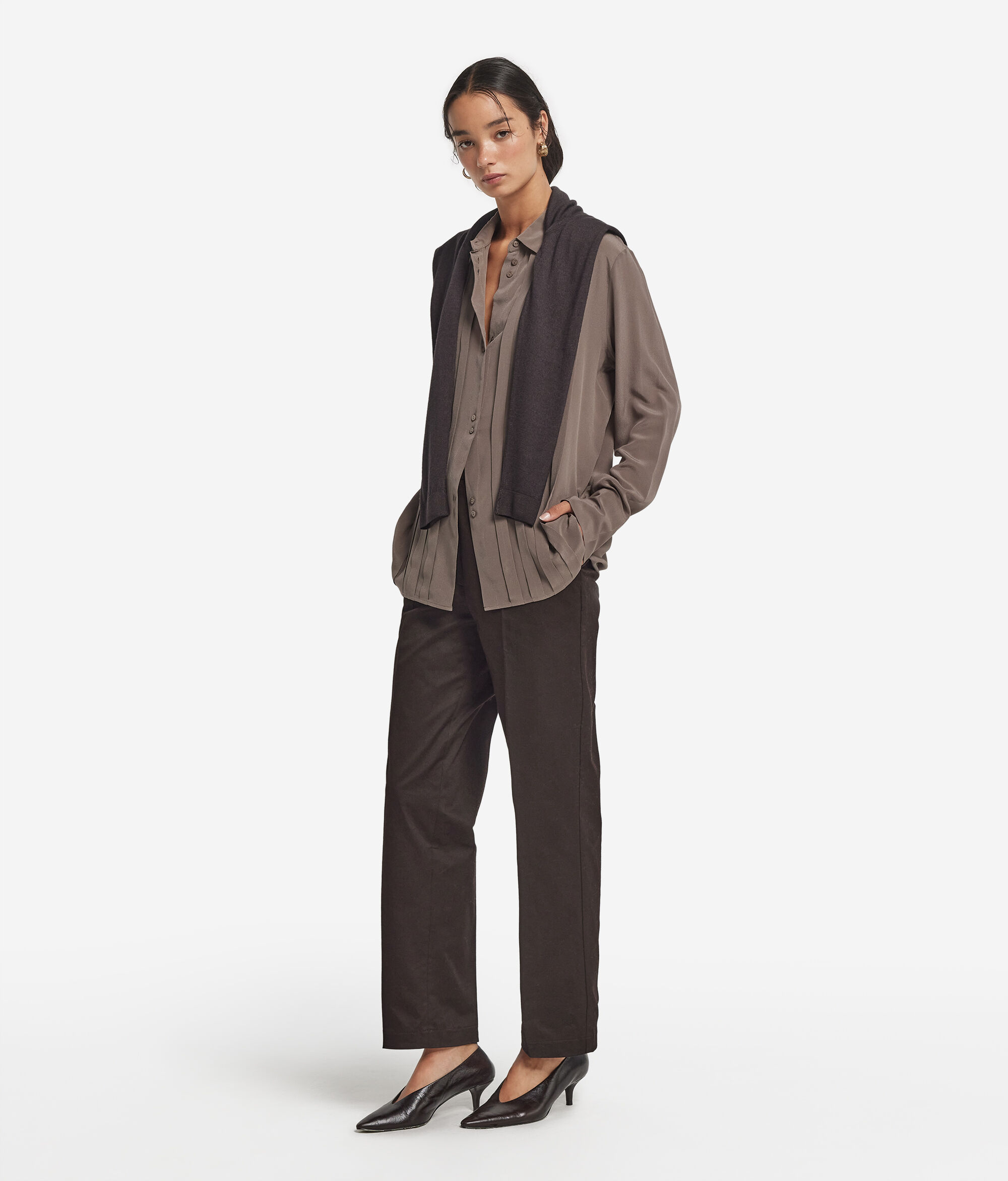 Pantalon cigarette en coton et cachemire
