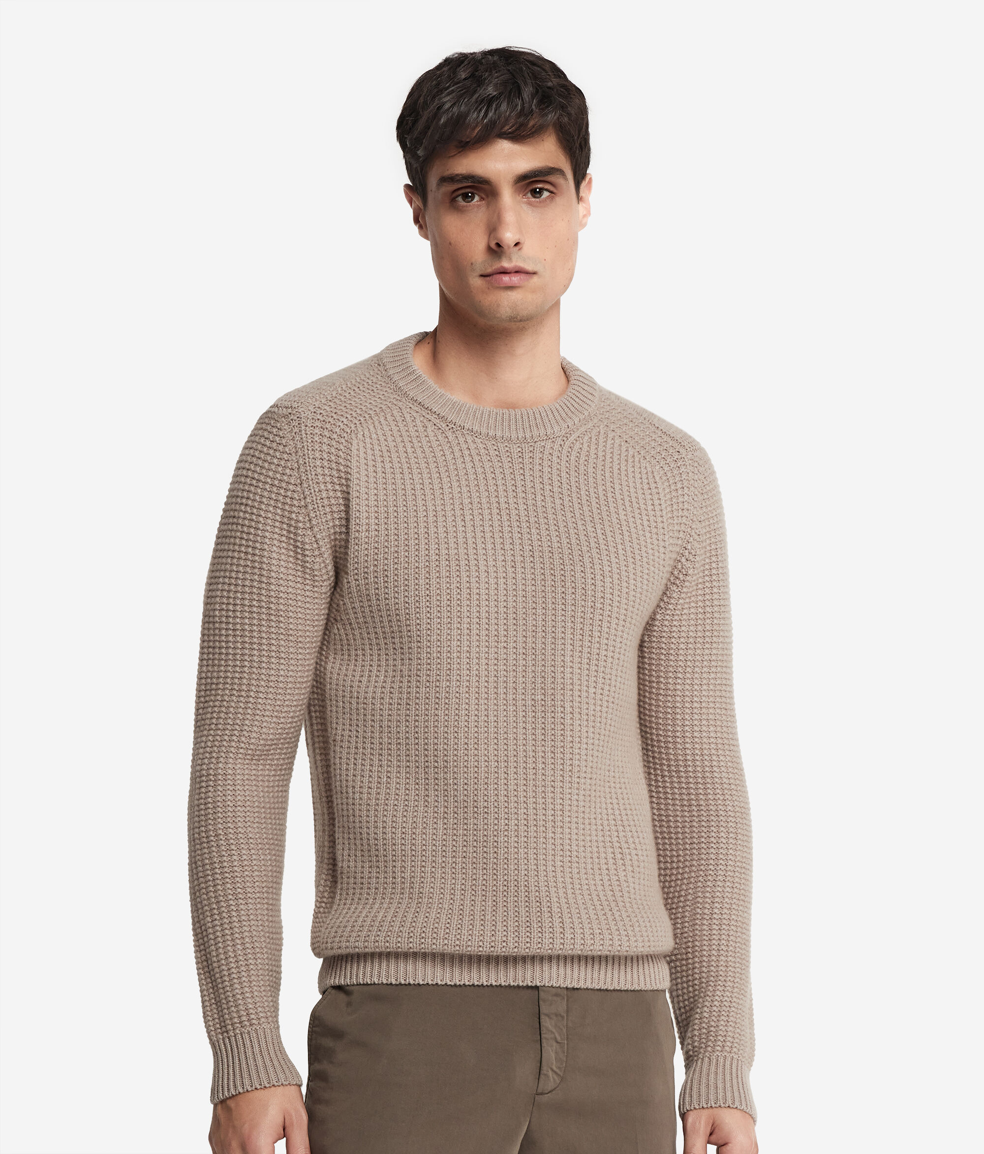 Jersey con cuello redondo y motivo de canalé de cashmere ultrasoft