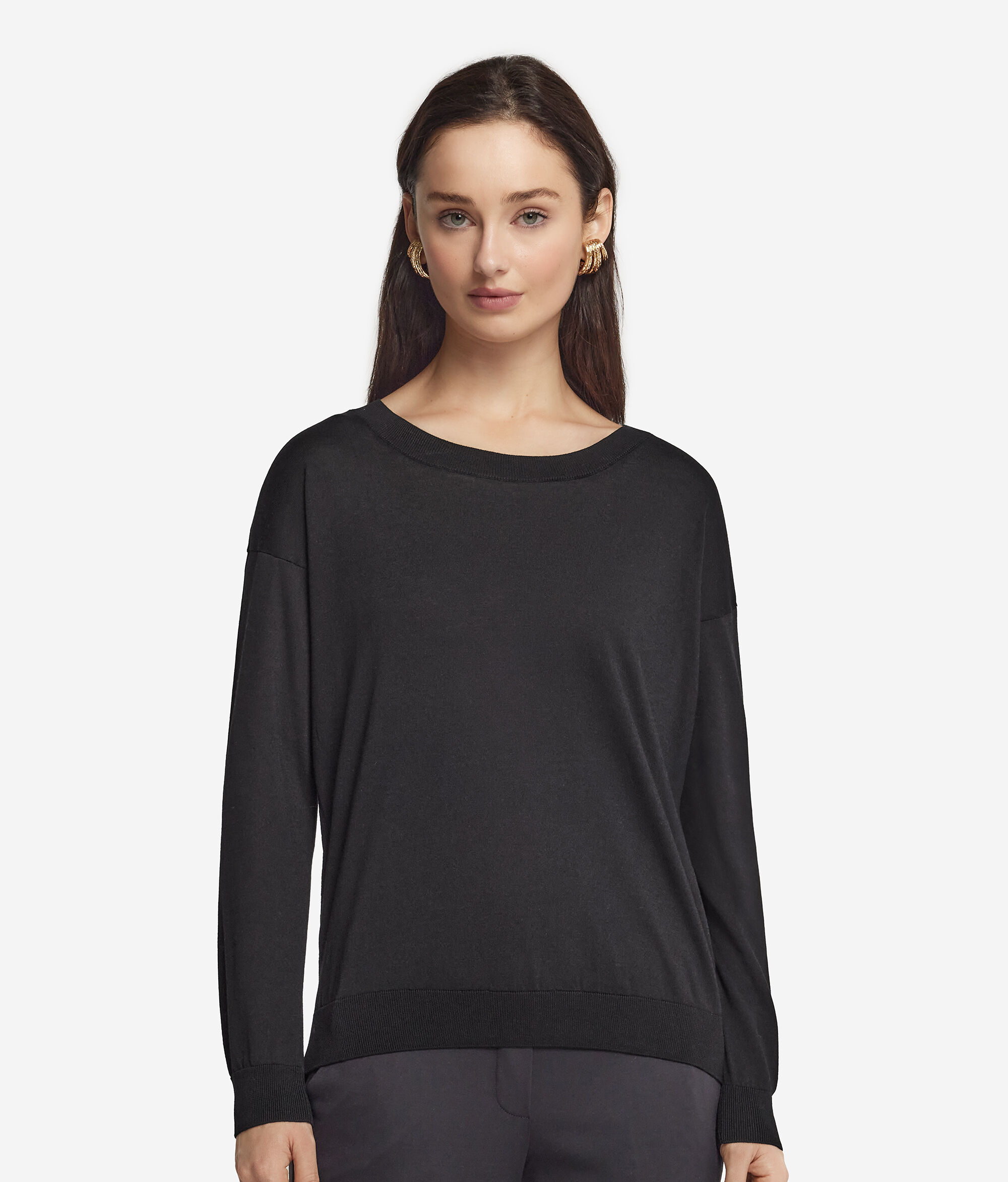 Pull à col rond en soie et coton