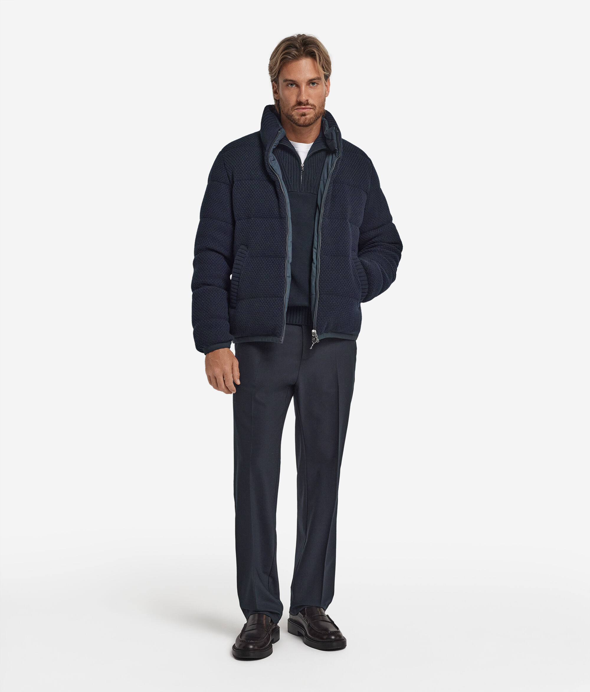 Cashmere and wool reversible short quilted jacket