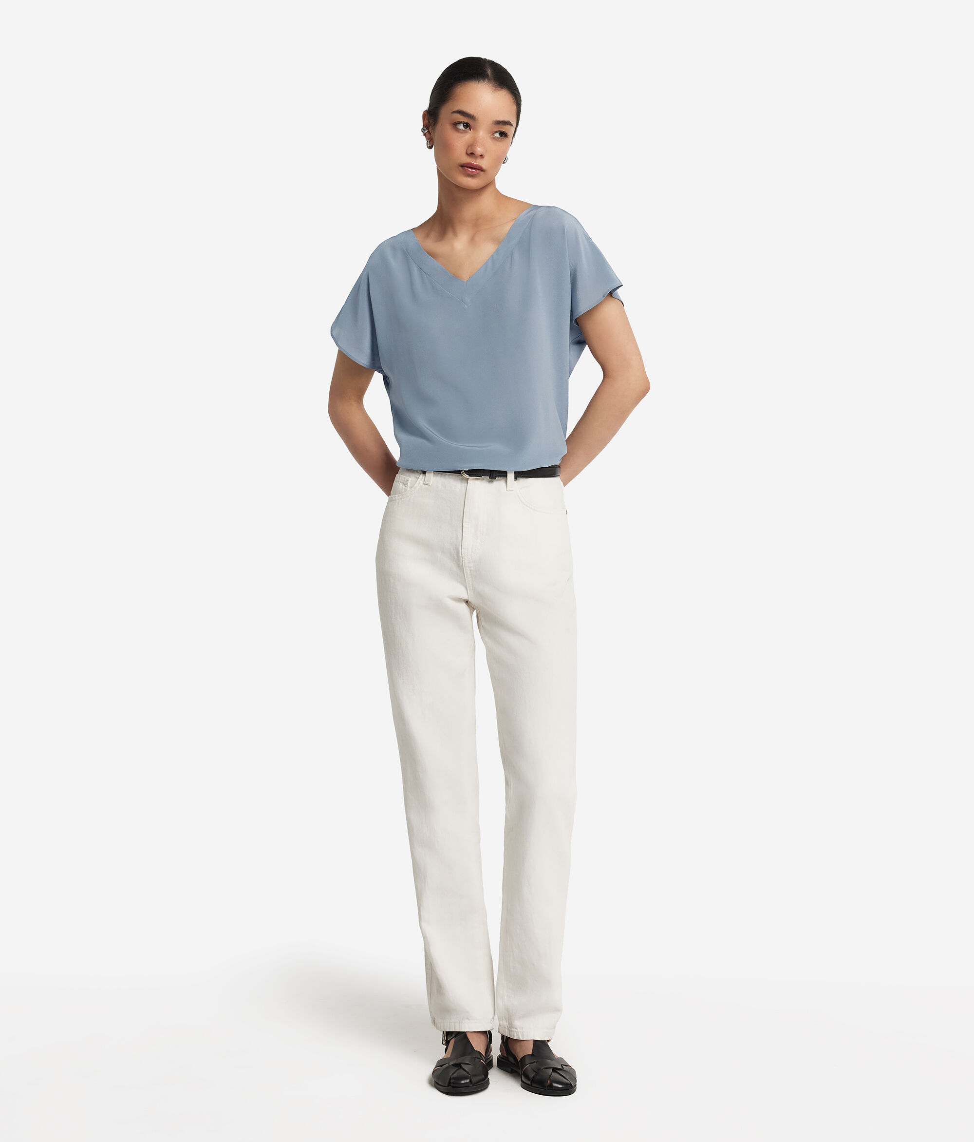Silk V-Neck Kimono T-Shirt