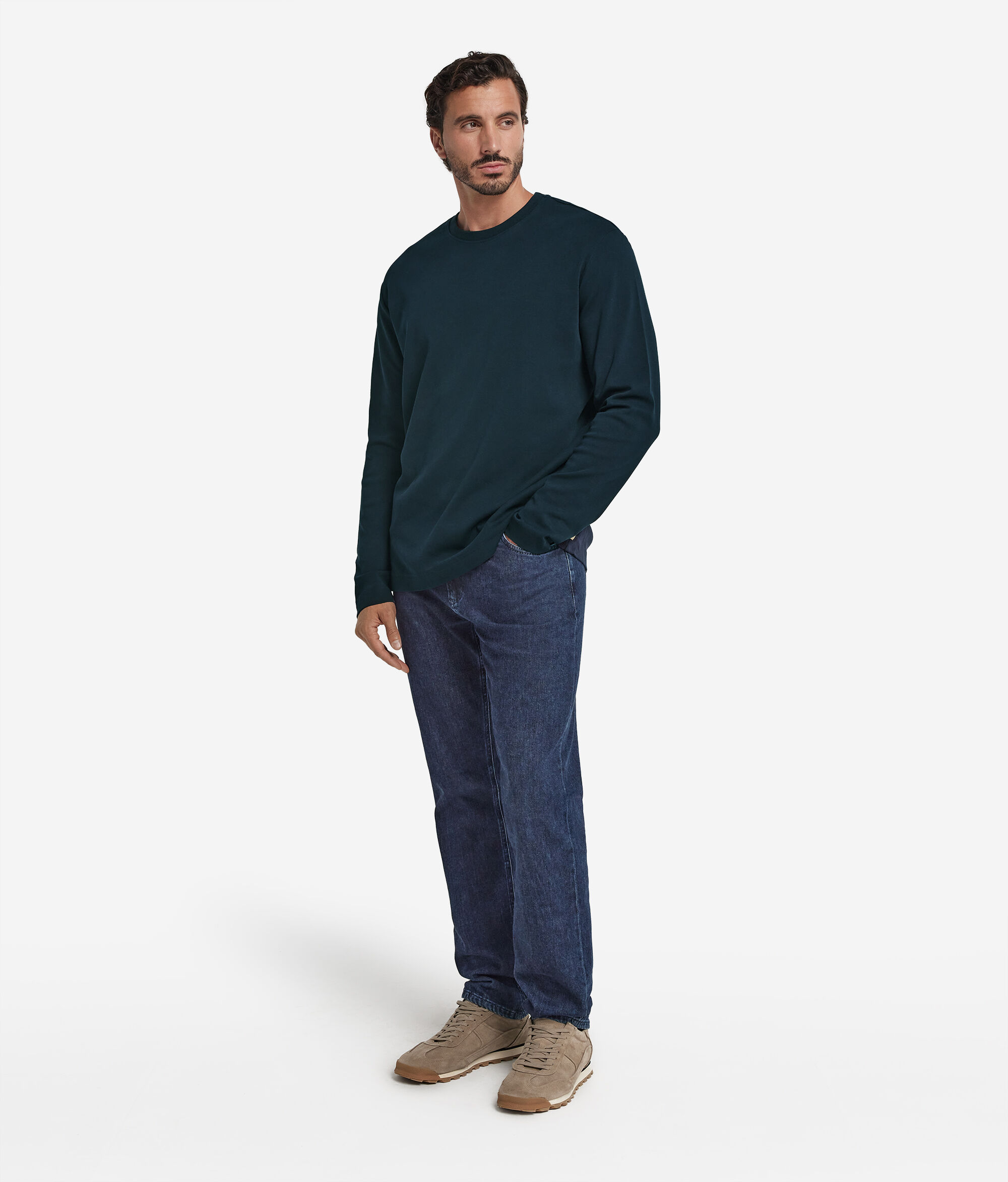 Jersey con cuello redondo de punto de algodón