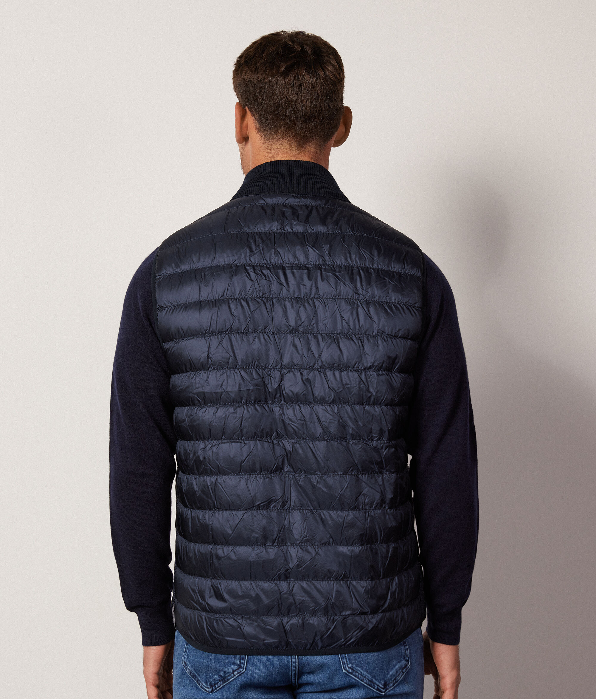 Chaleco de plumas para hombre reversible