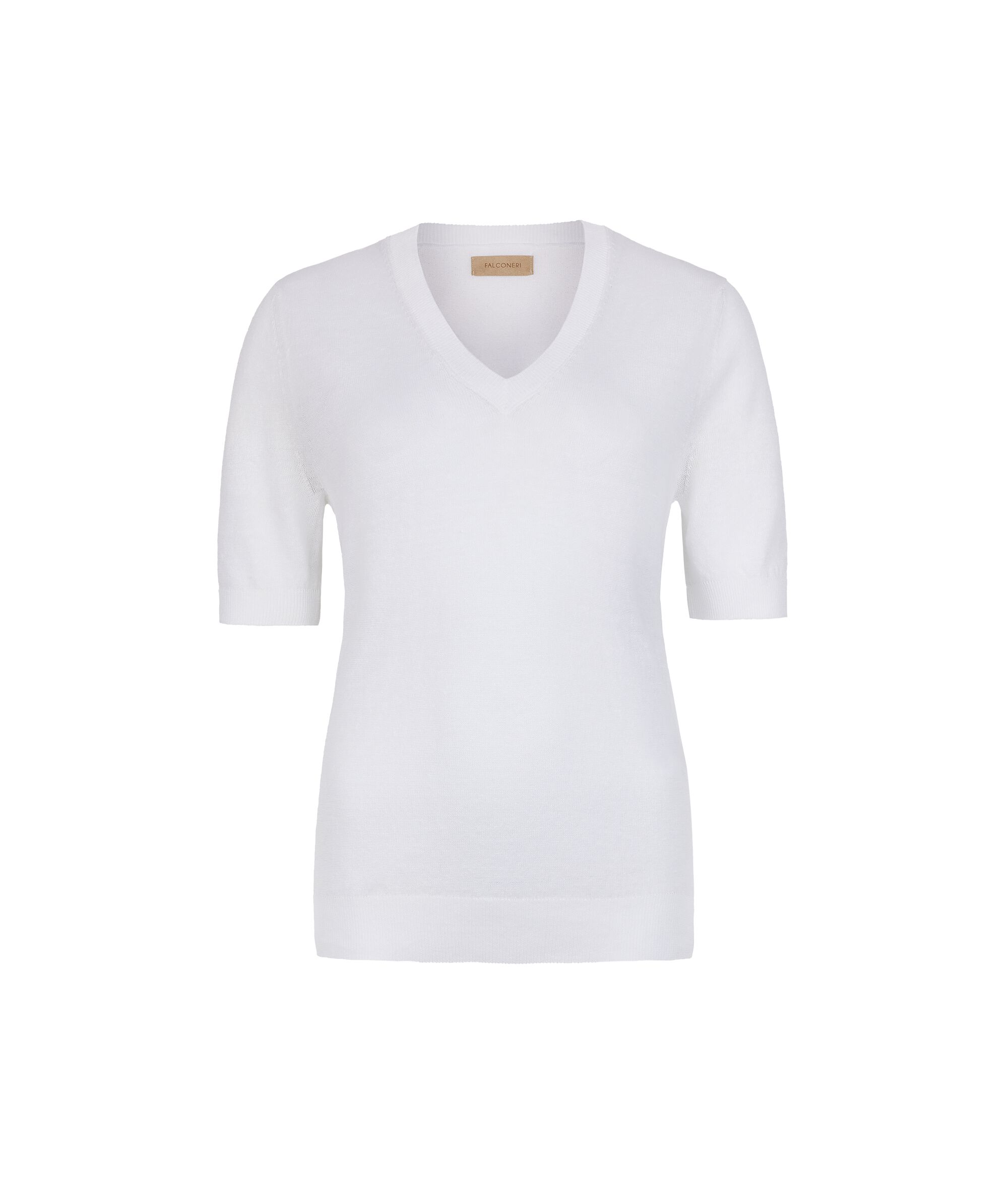Pamuklu Keten V Yaka T-shirt Colore Beyaz