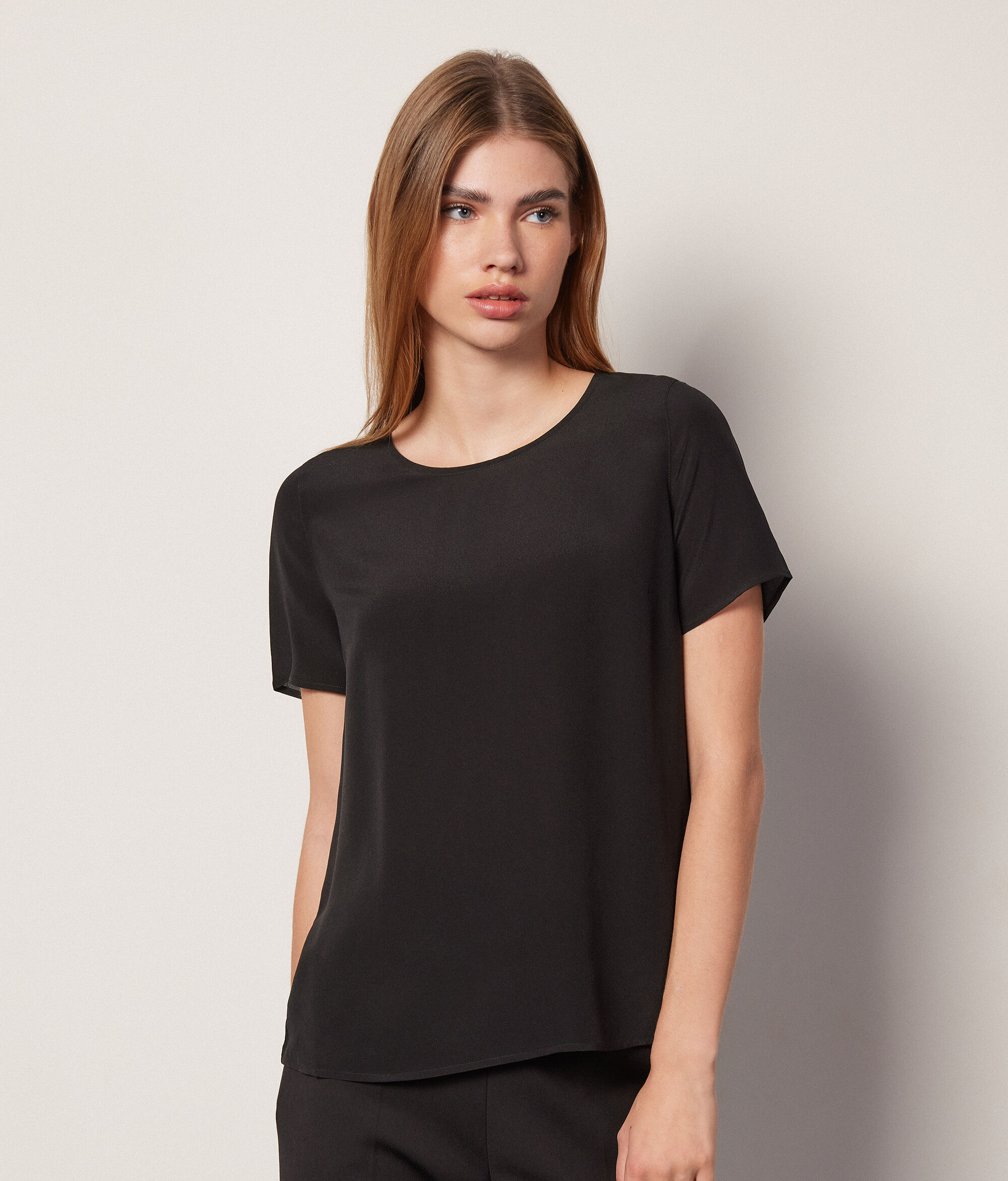 Rundhals-T-Shirt aus Seide