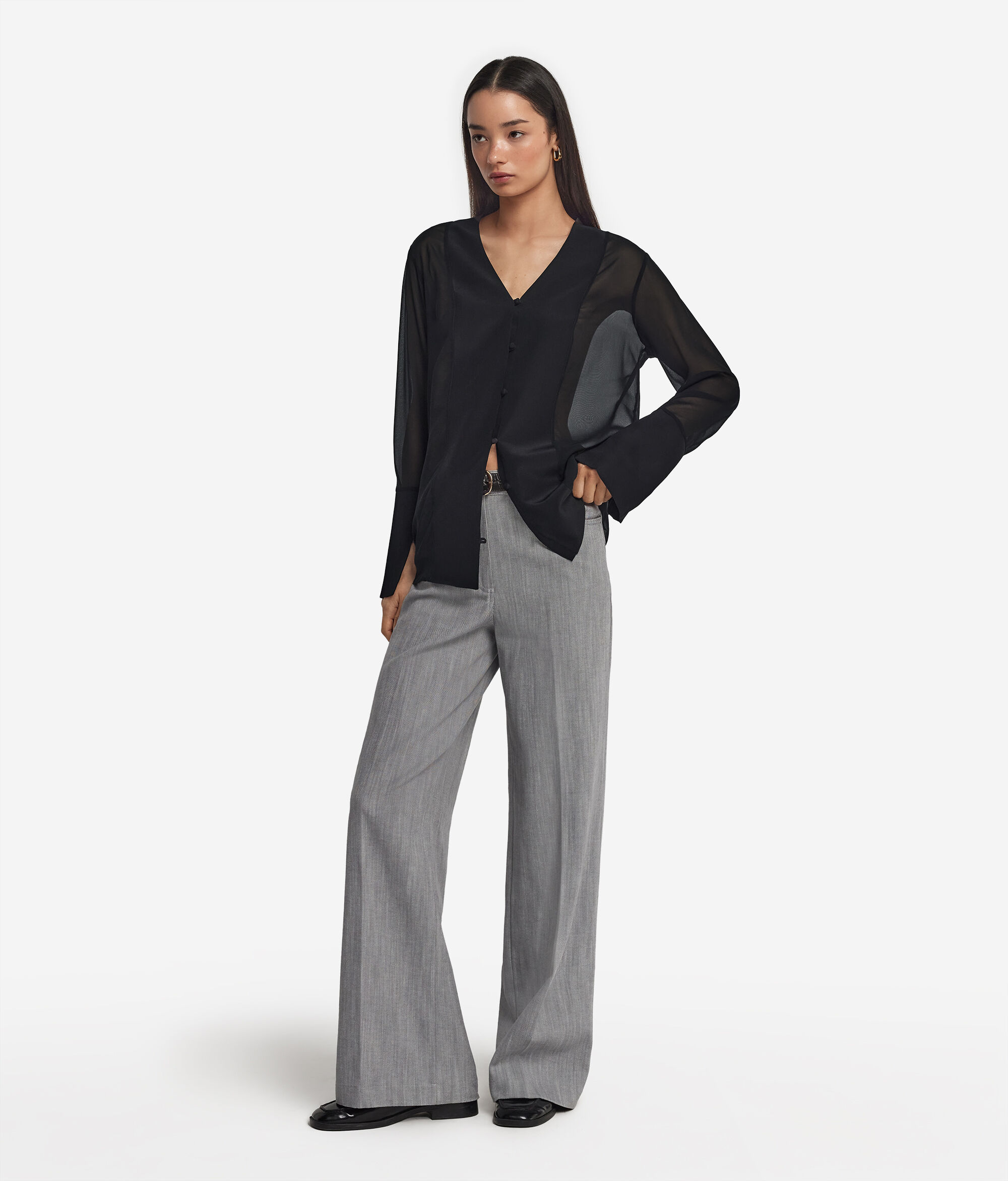 Camicia con Scollo a V in Seta