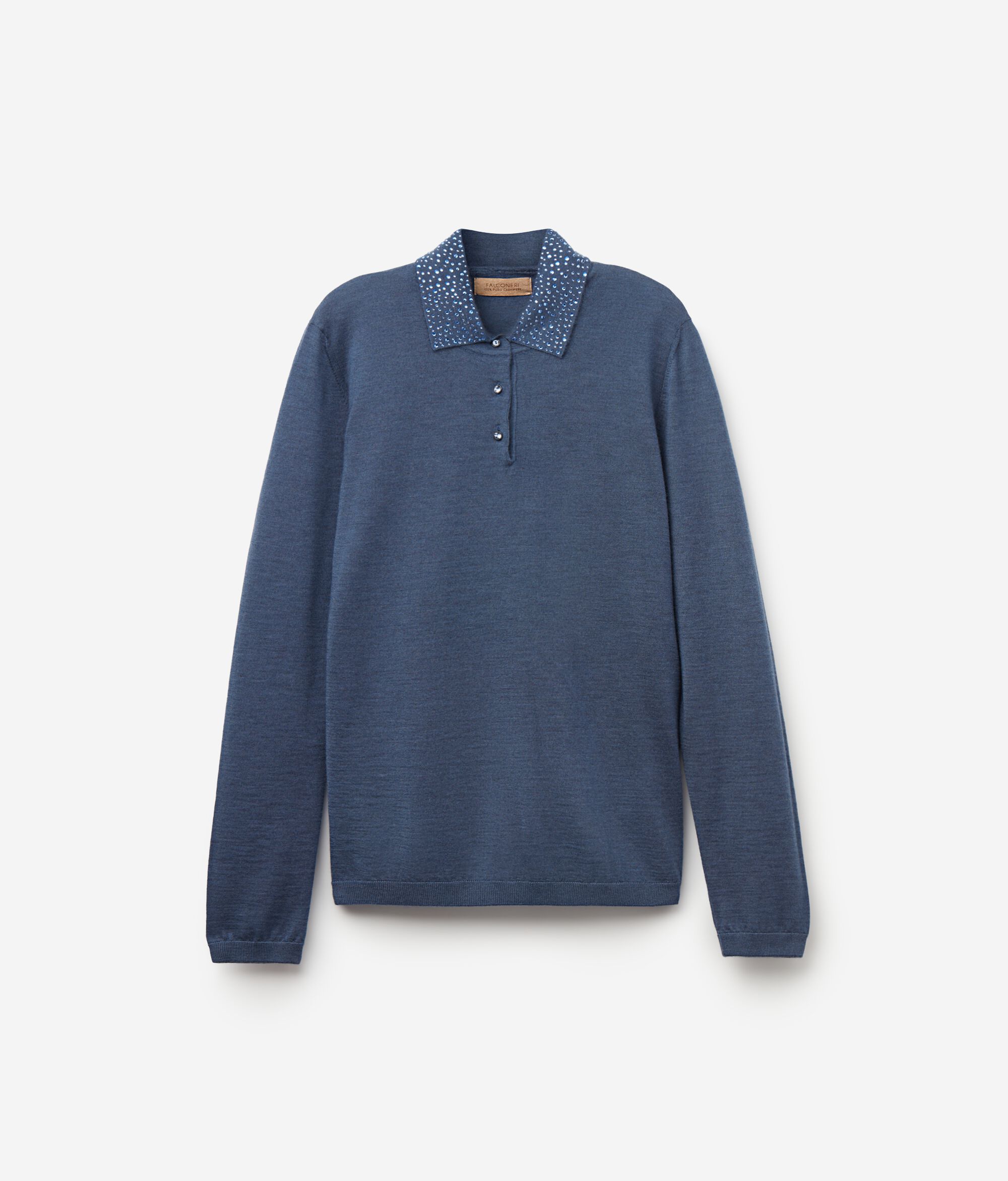 Ultrafine Cashmere Polo Shirt with Rhinestones