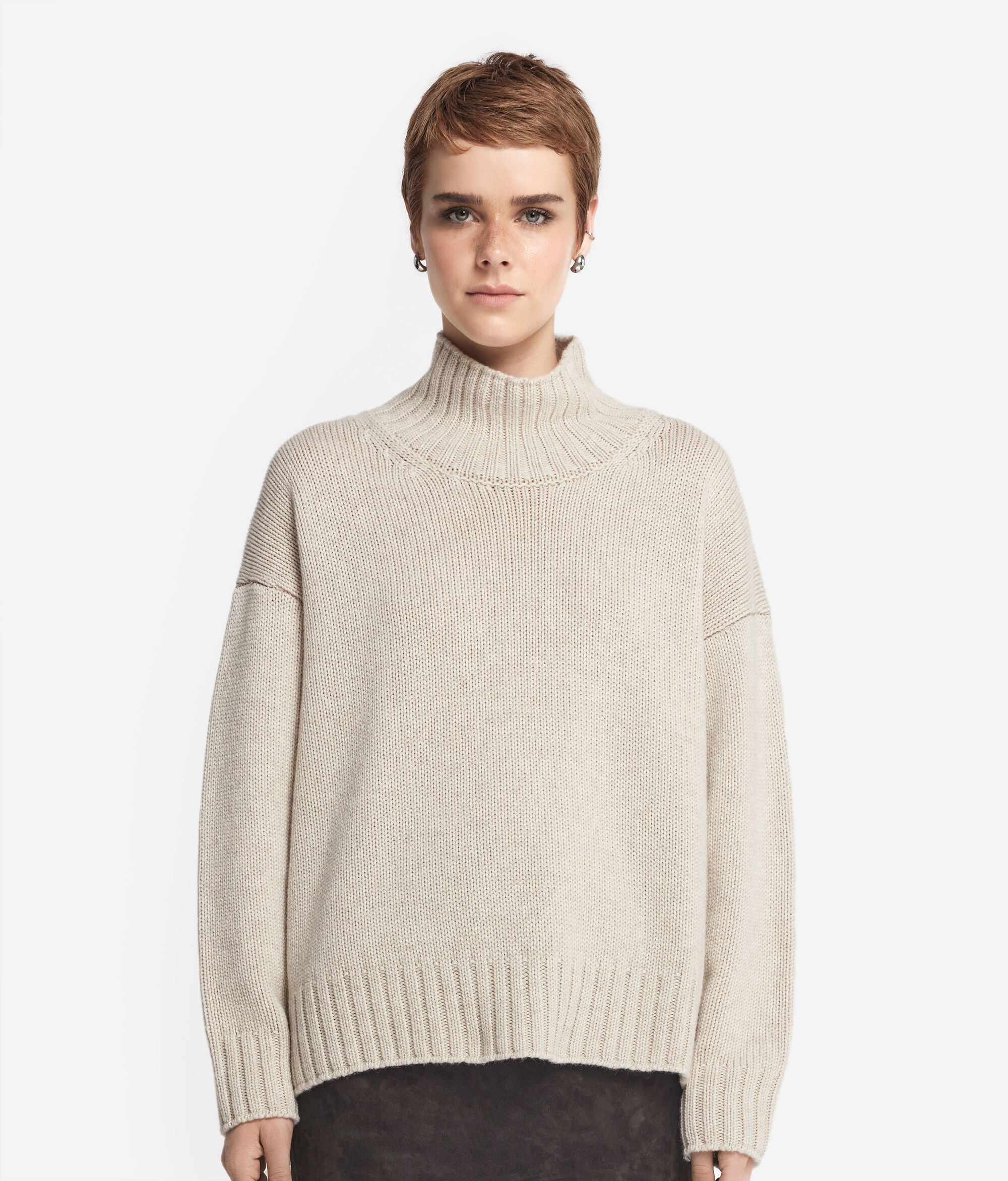 Pull à col cheminée en tricot de cachemire