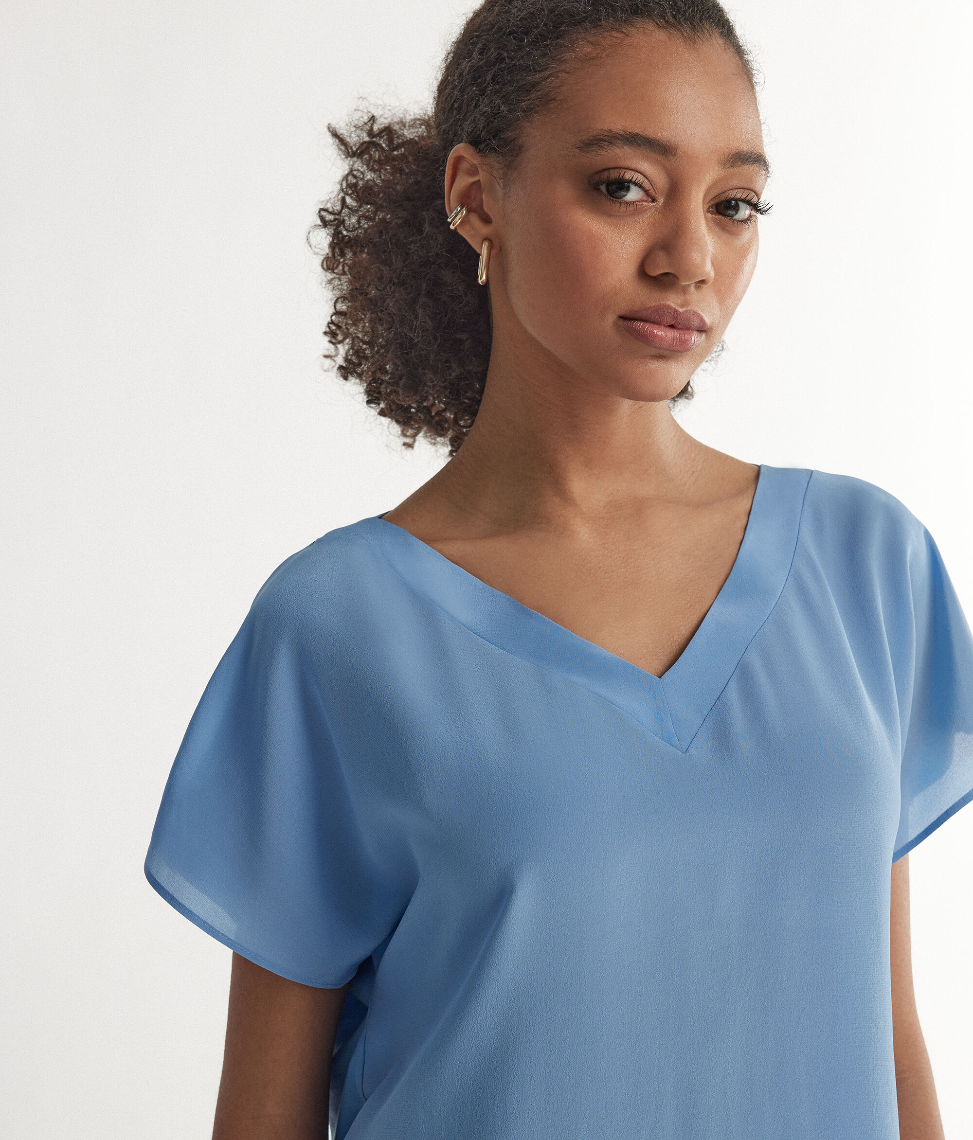 Silk V-Neck Kimono T-Shirt