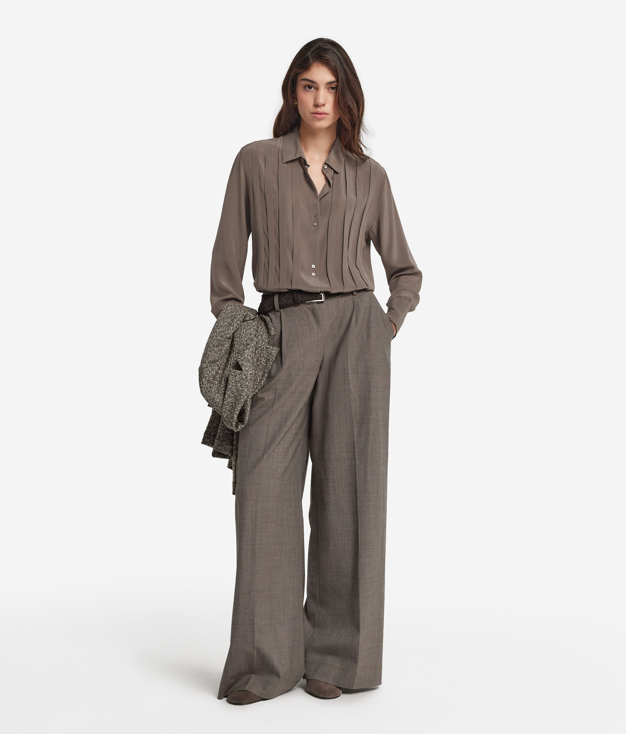 Camicia con pieghe in seta