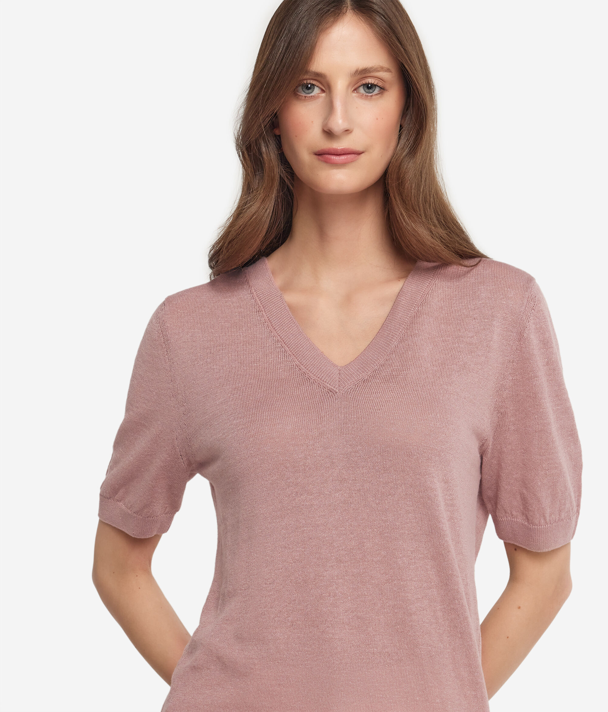 Pamuklu Keten V Yaka T-shirt