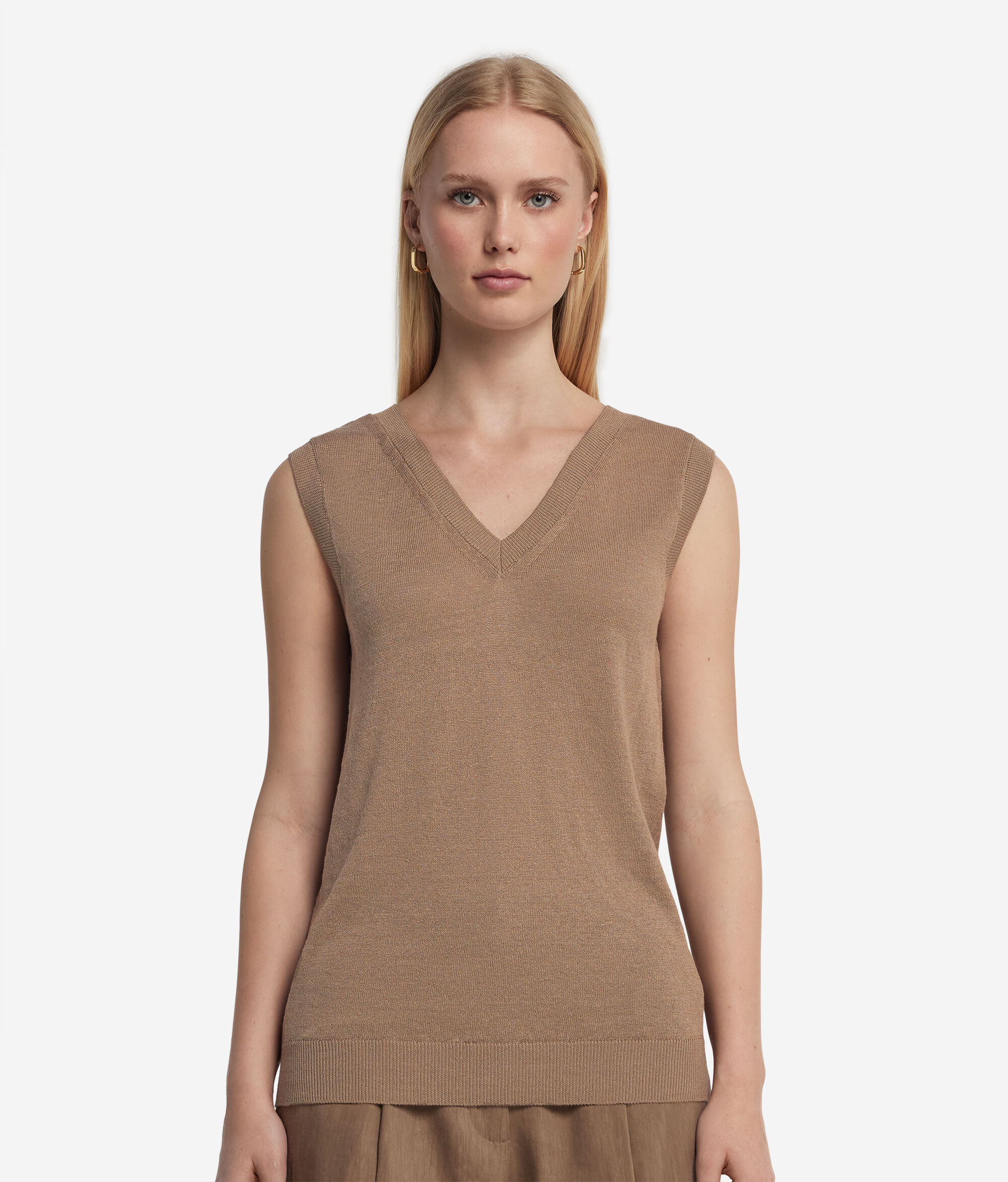 Tanktop mit V-Ausschnitt aus Leinen und Baumwolle