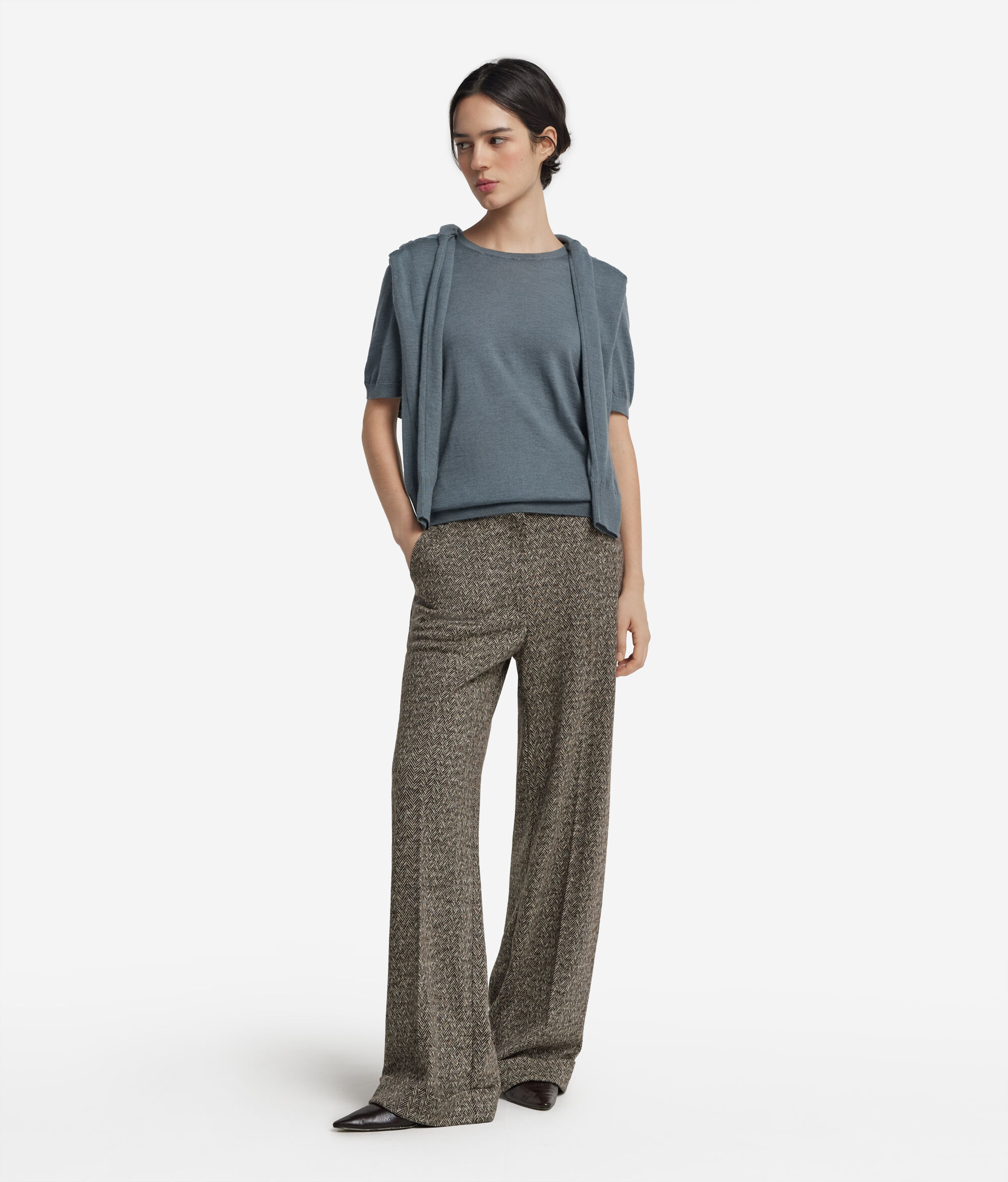 Short-Sleeved Round-Neck Ultrafine Cashmere Top