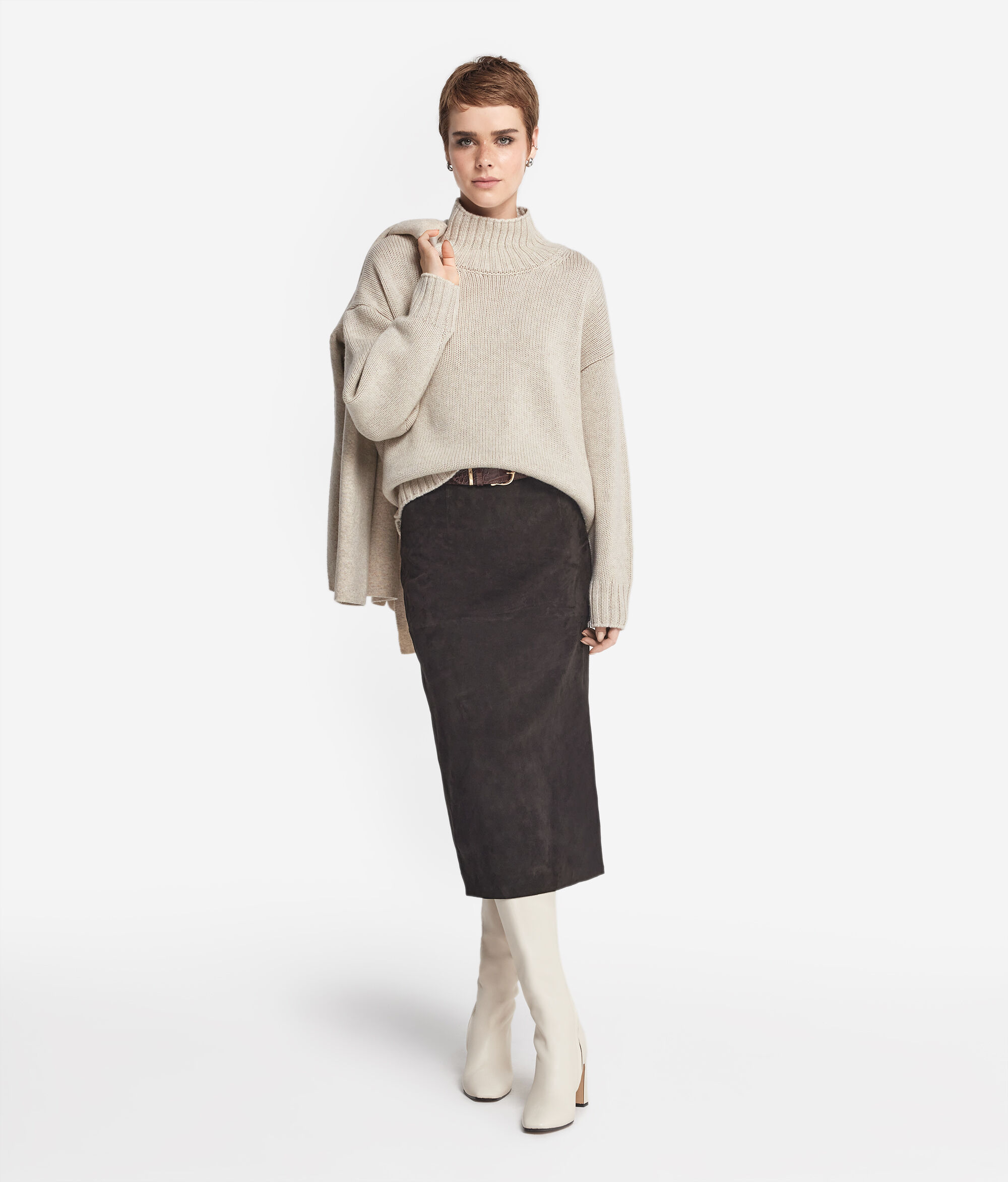 Cashmere Tricot Funnel-Neck Jumper