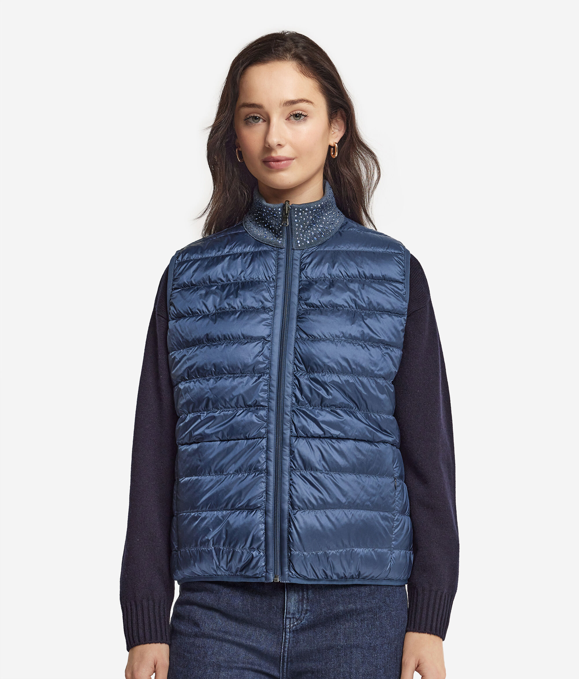 Ultrafine Cashmere Reversible Down Vest with Rhinestones