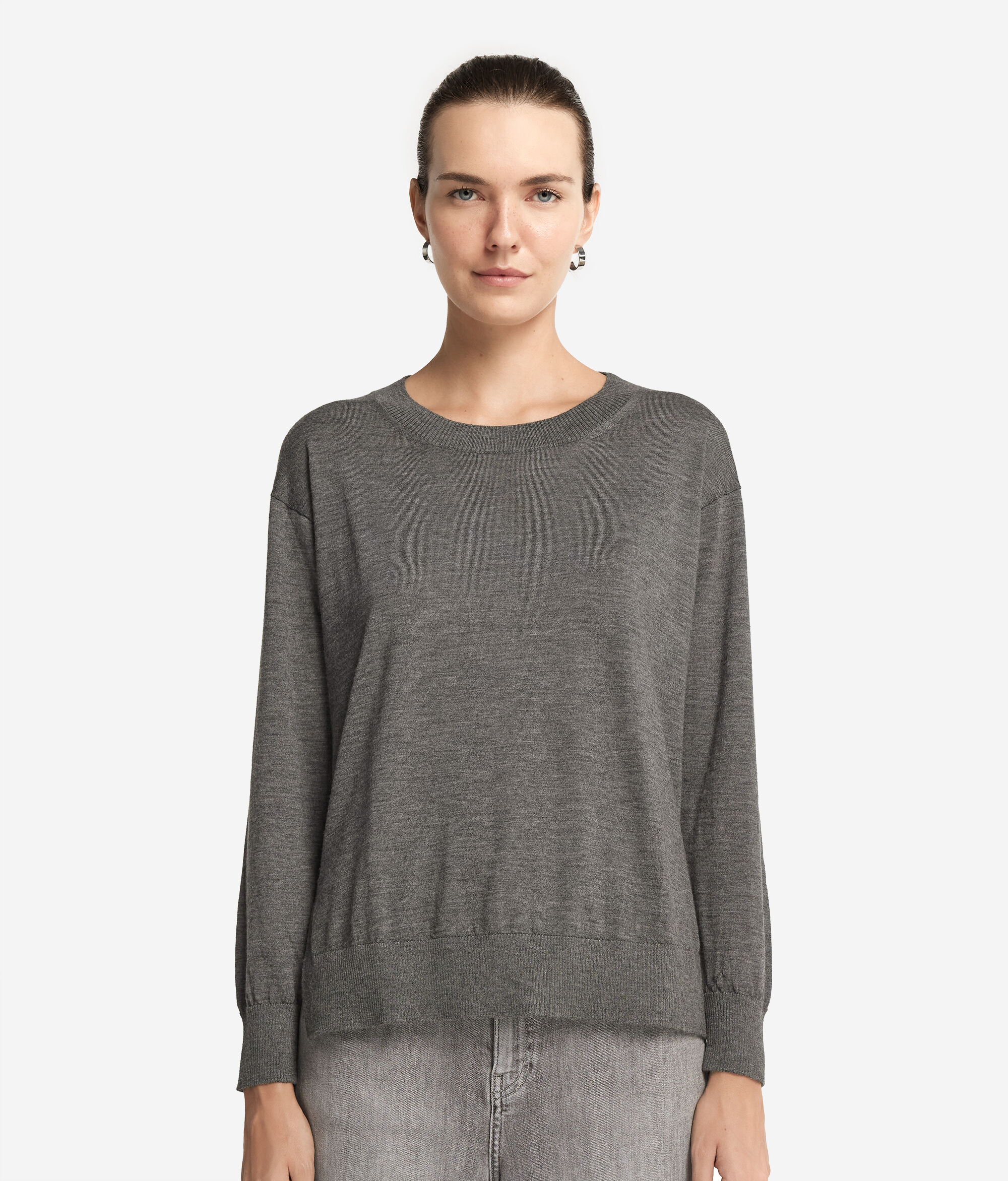 Round-Neck Cashmere Jumper with Slits