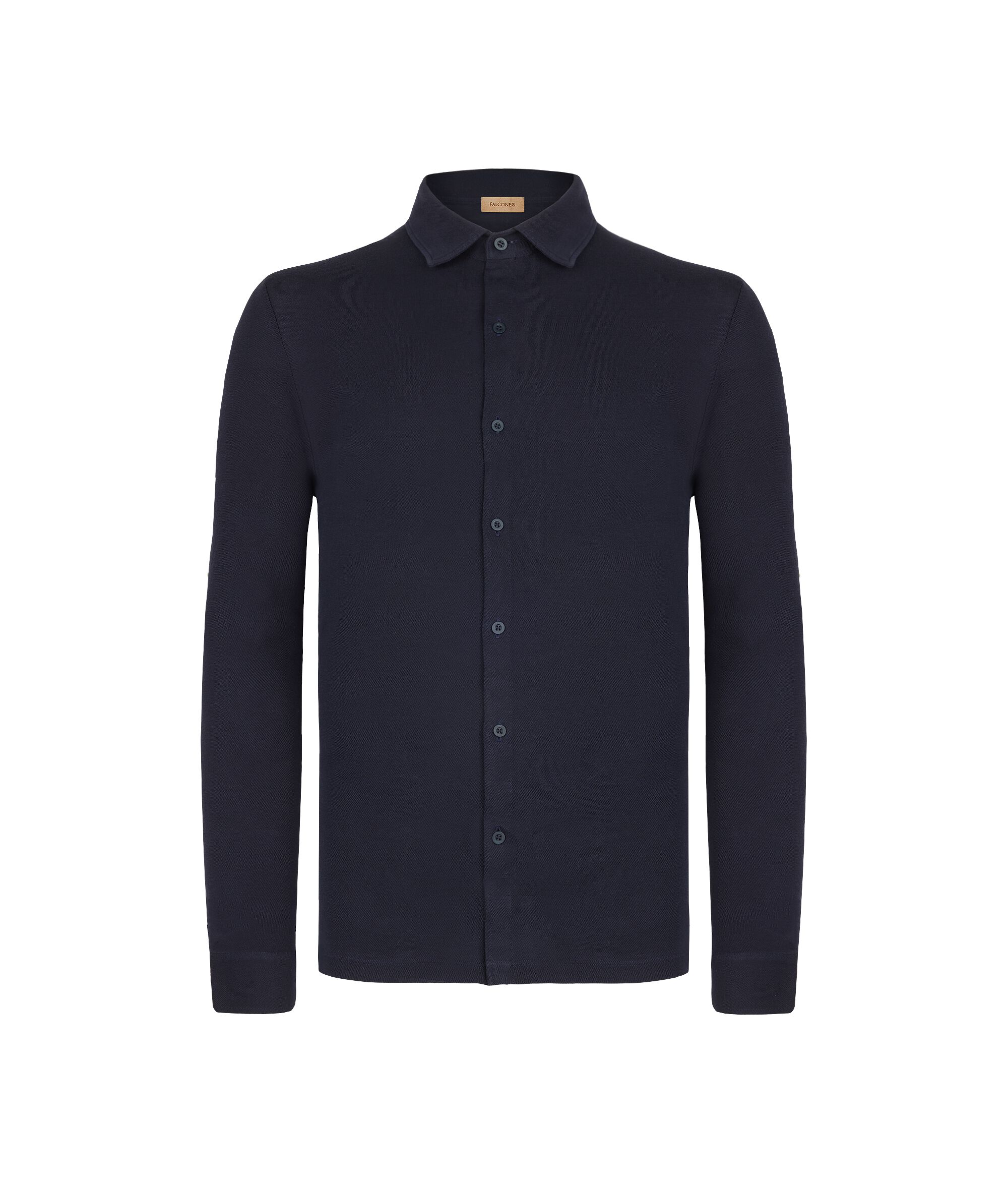 Camicia a Maniche Lunghe in Piquet di Cotone e Seta
