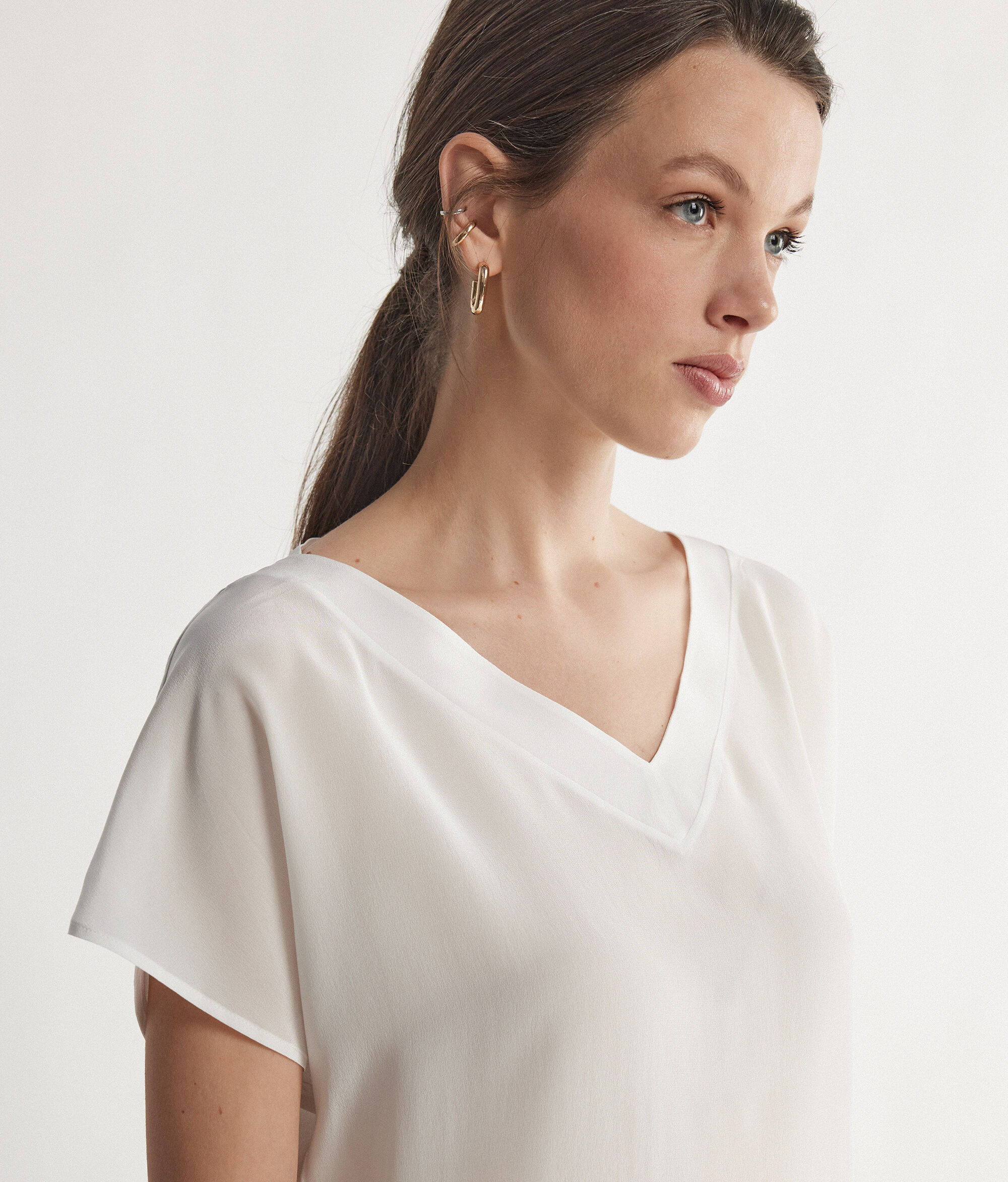 Silk V-Neck Kimono T-Shirt