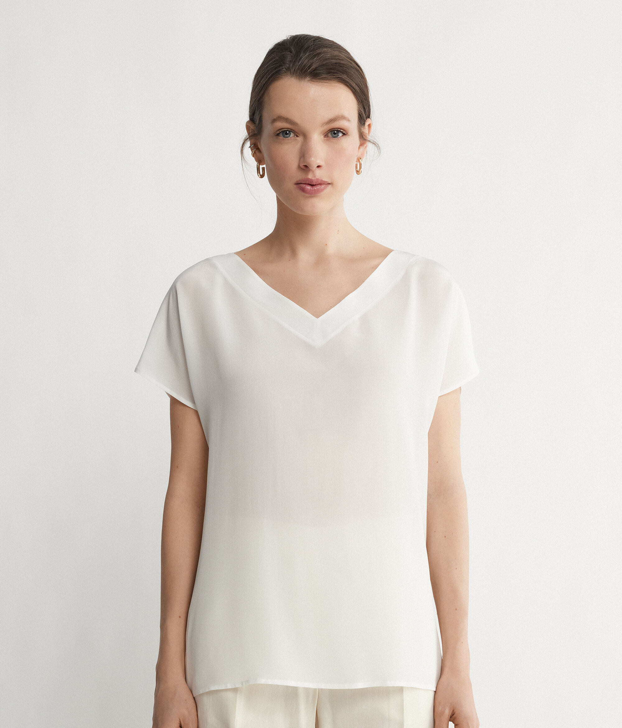 Silk V-Neck Kimono T-Shirt