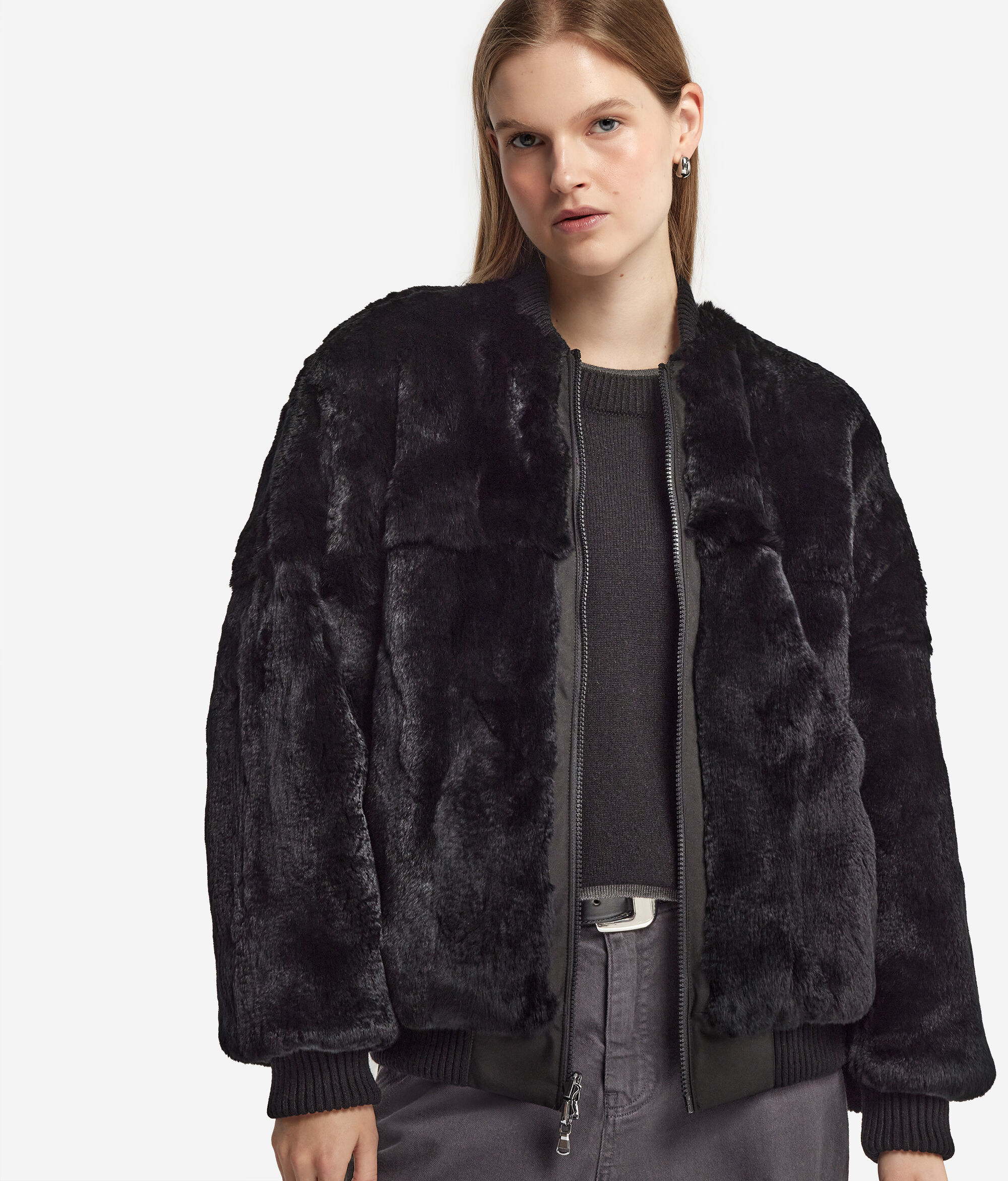 Blouson aviateur réversible avec intérieur en lapin