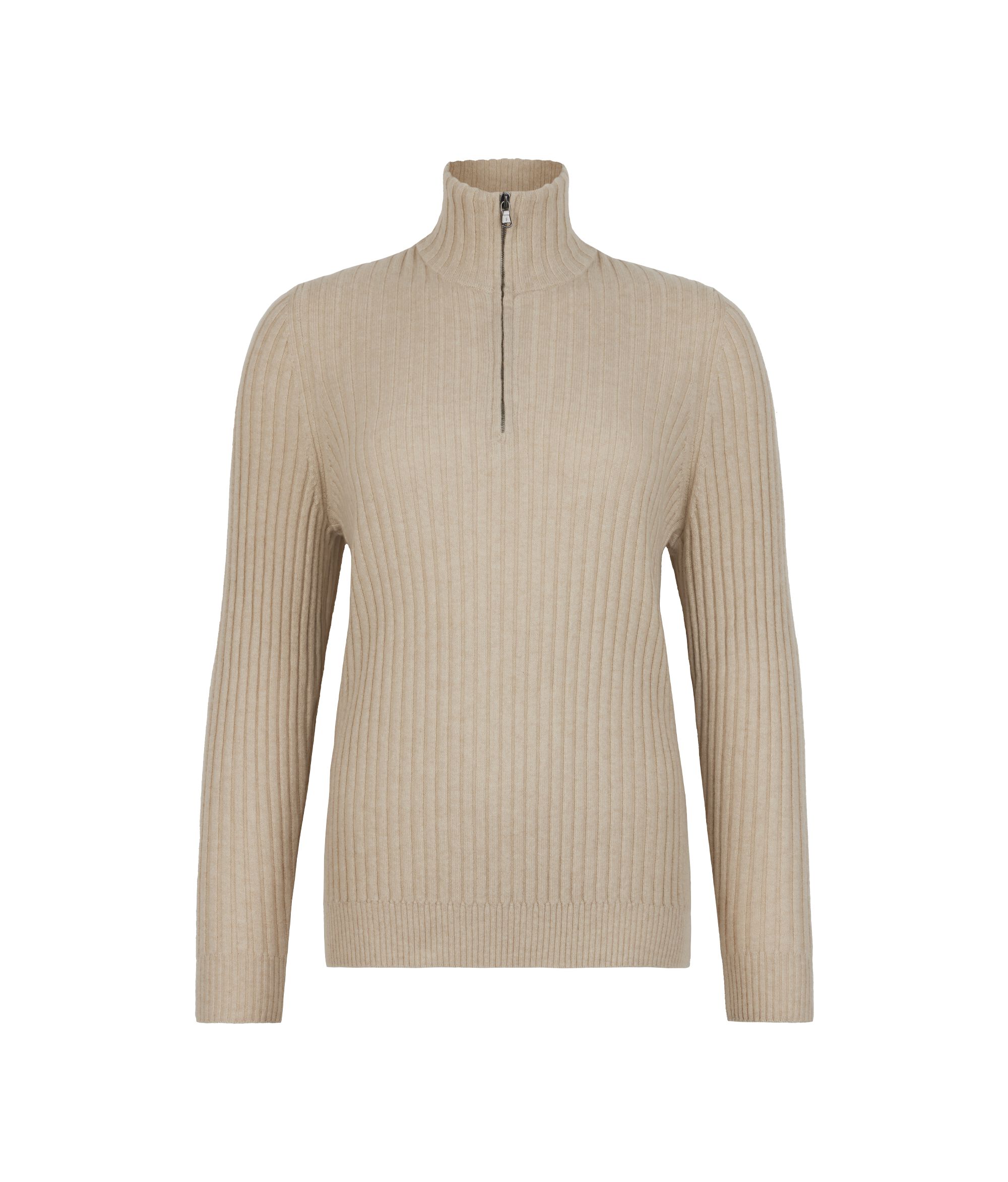 Žebrovaný svetřík s polovičním zipem z kašmíru ultrasoft