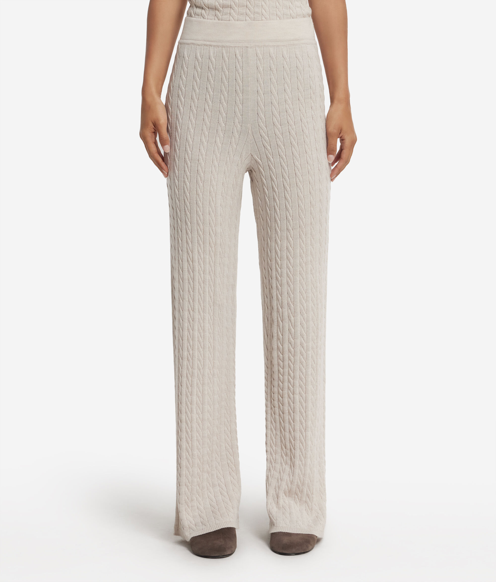 Wool cable knit wide-leg trousers