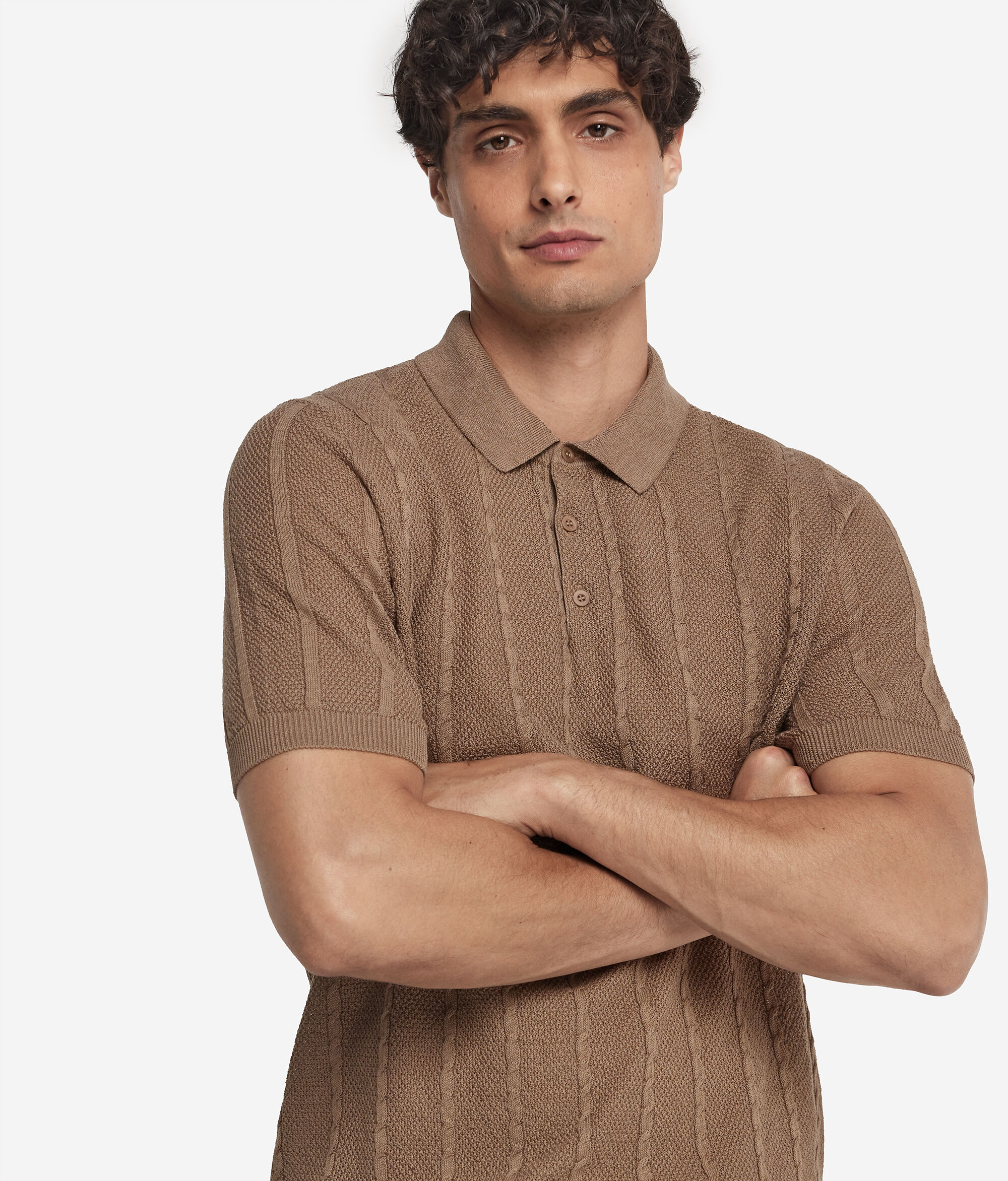 Kurzarm-Poloshirt mit Zopf- und Knötchenmuster