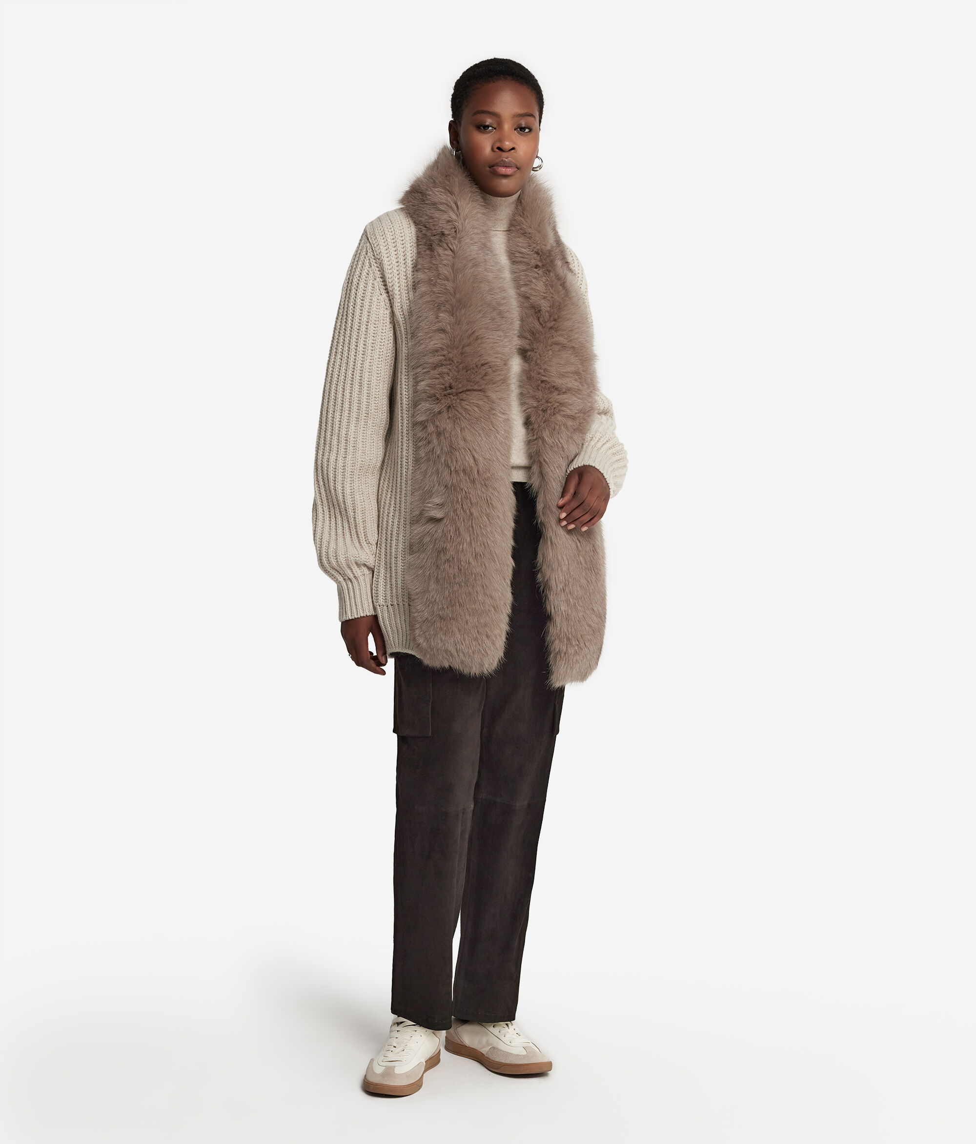 Cappotto a Coste in Cashmere e Pelliccia