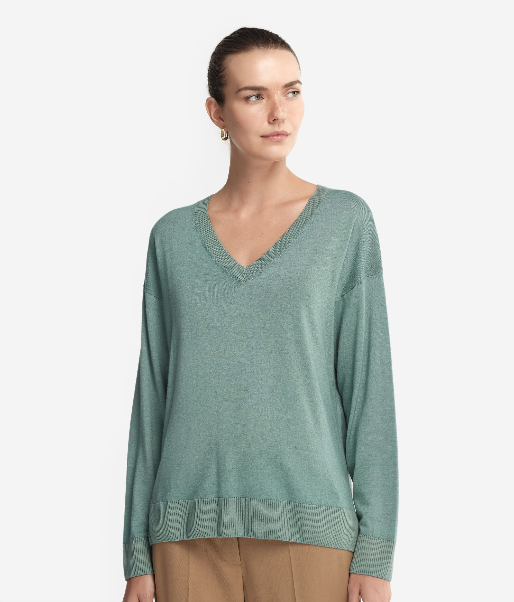 V-Neck Cashmere Jumper with Slits