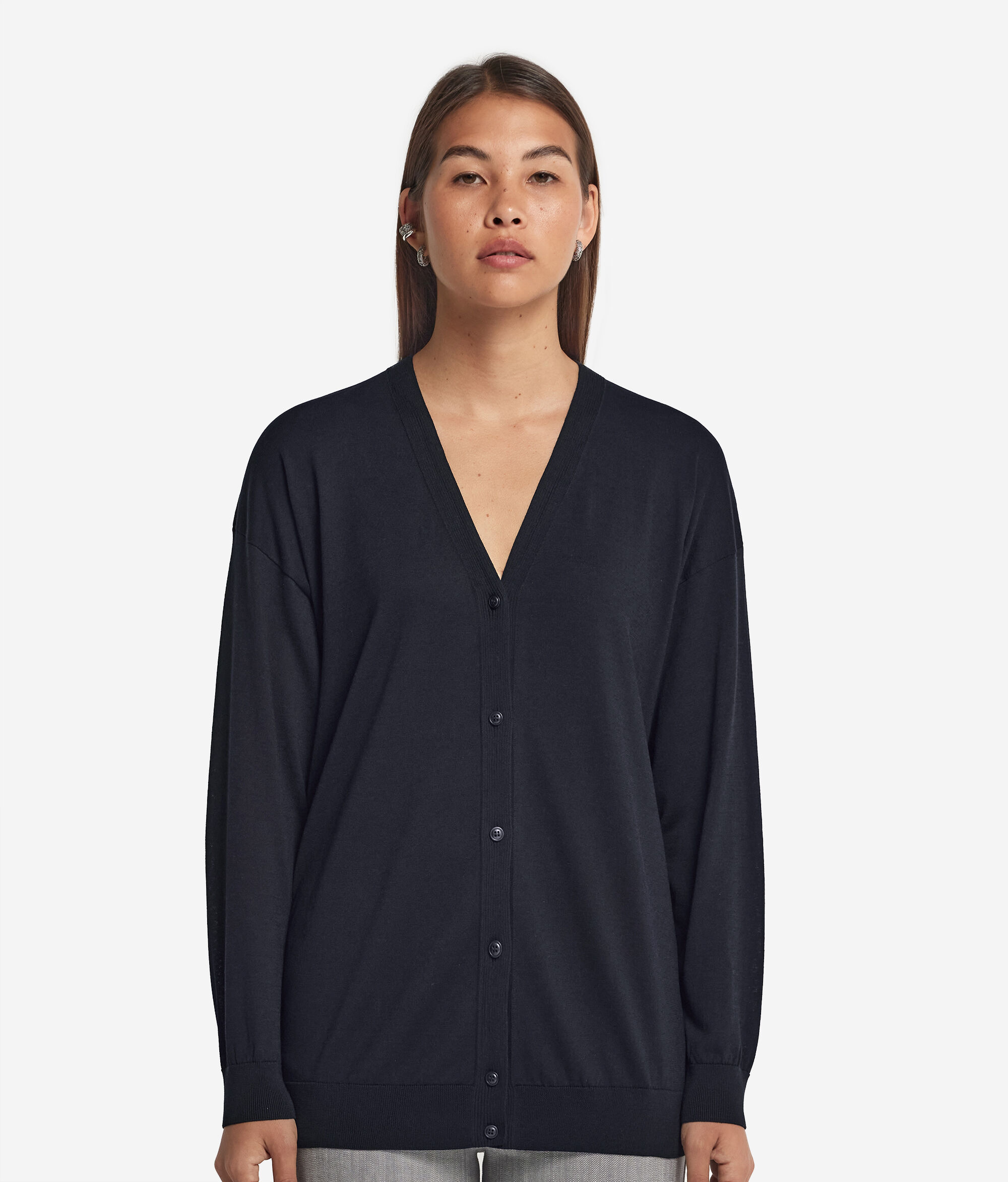 Long-Sleeved Silk and Cotton Cardigan