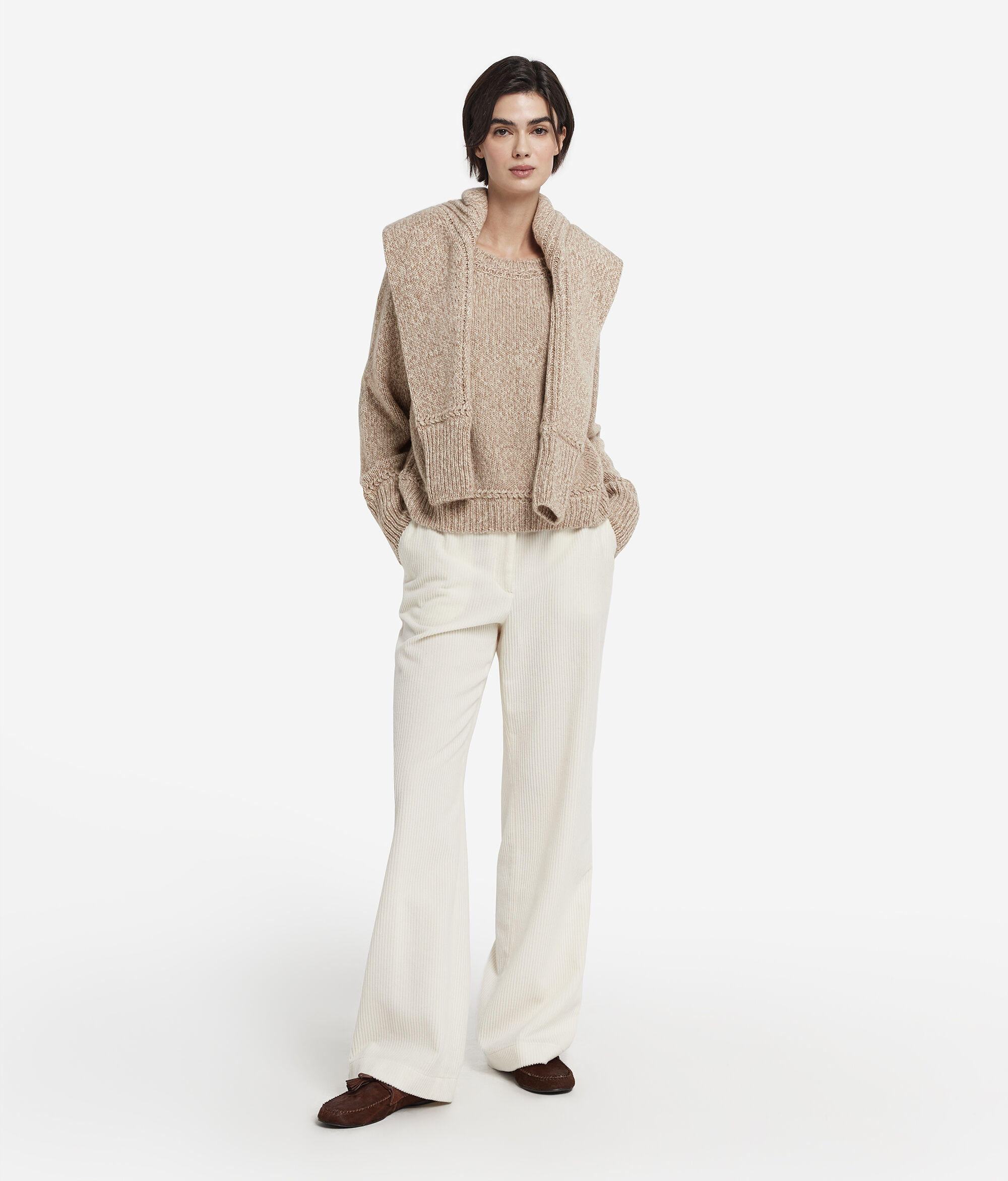 Girocollo con trecce in Cashmere Undyed Tricot