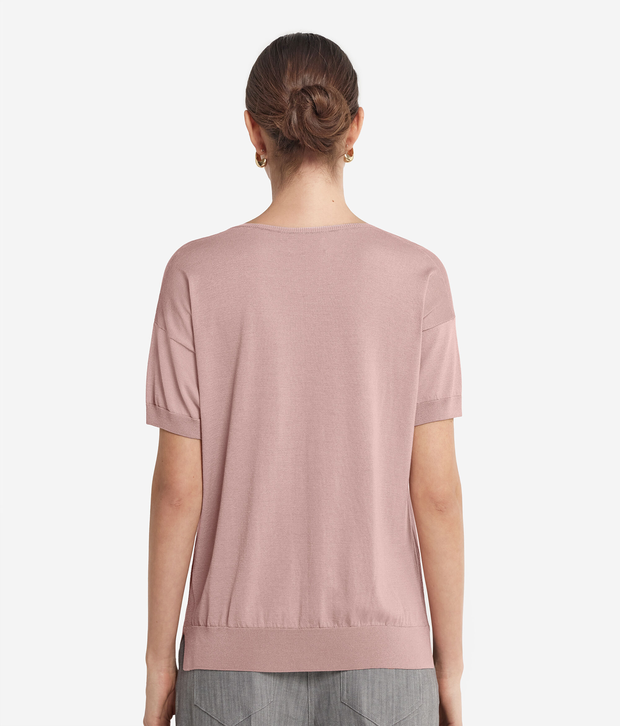 T-shirt à col rond en soie et coton
