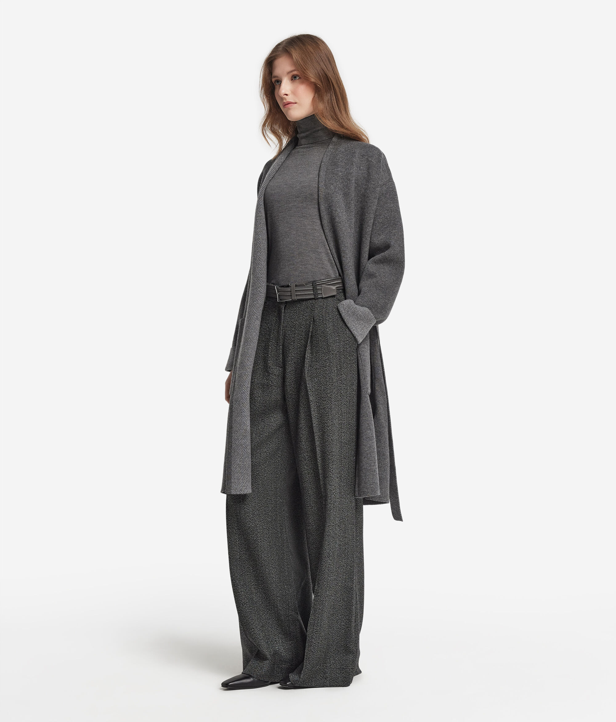 Abrigo reversible de cashmere efecto espiguilla