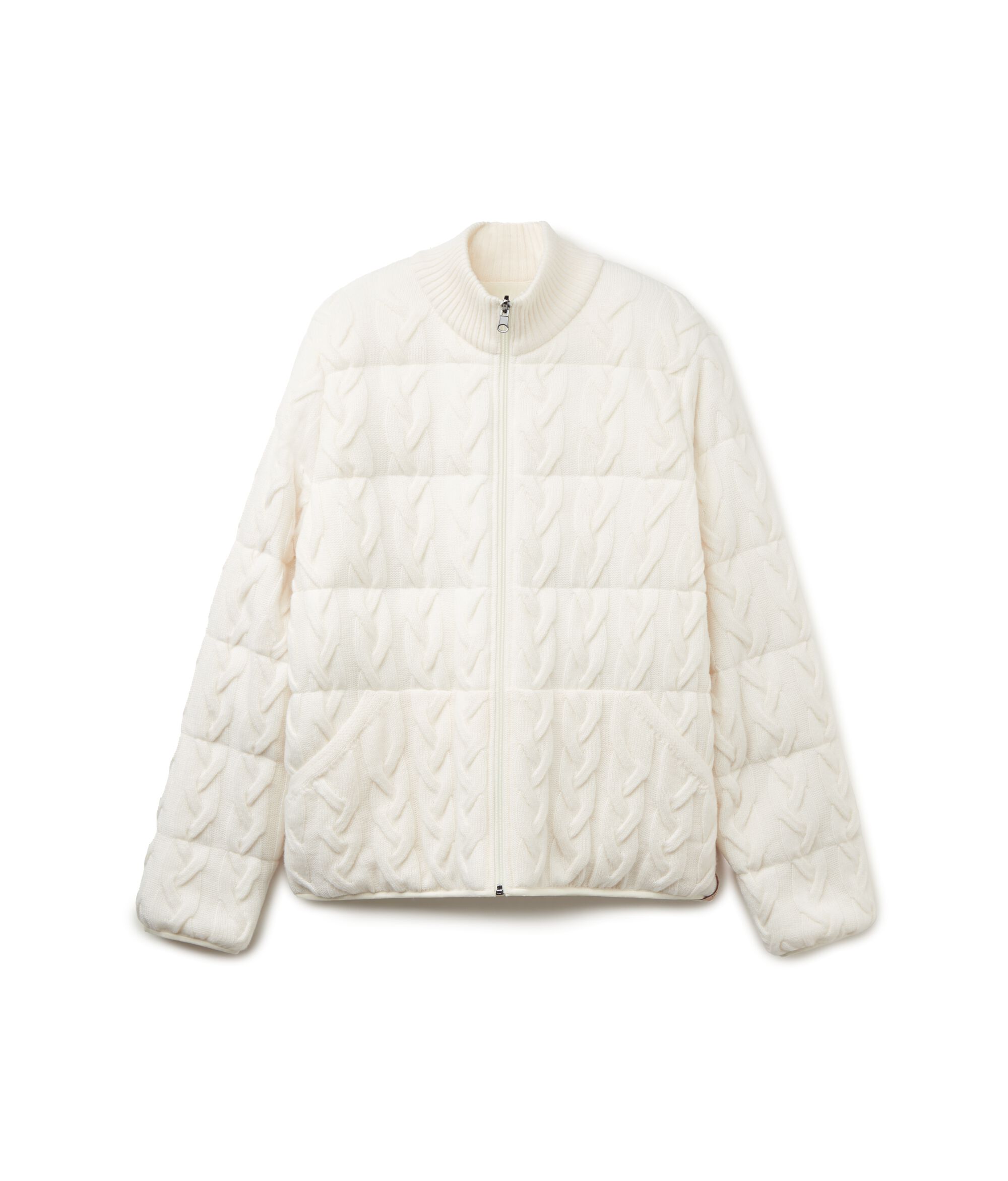 Cashmere Reversible Down Jacket with Cable Pattern
