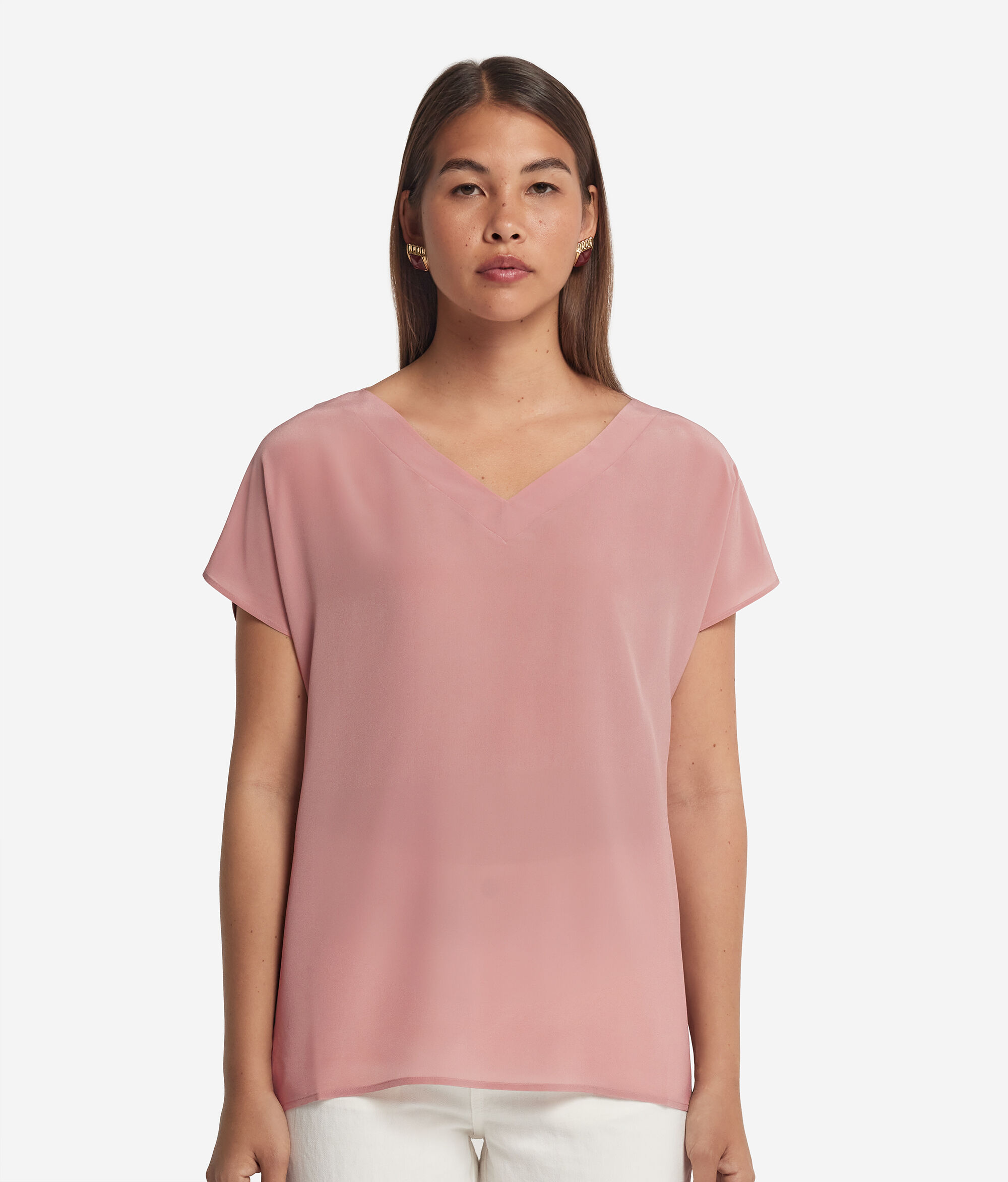 Silk V-Neck Kimono T-Shirt