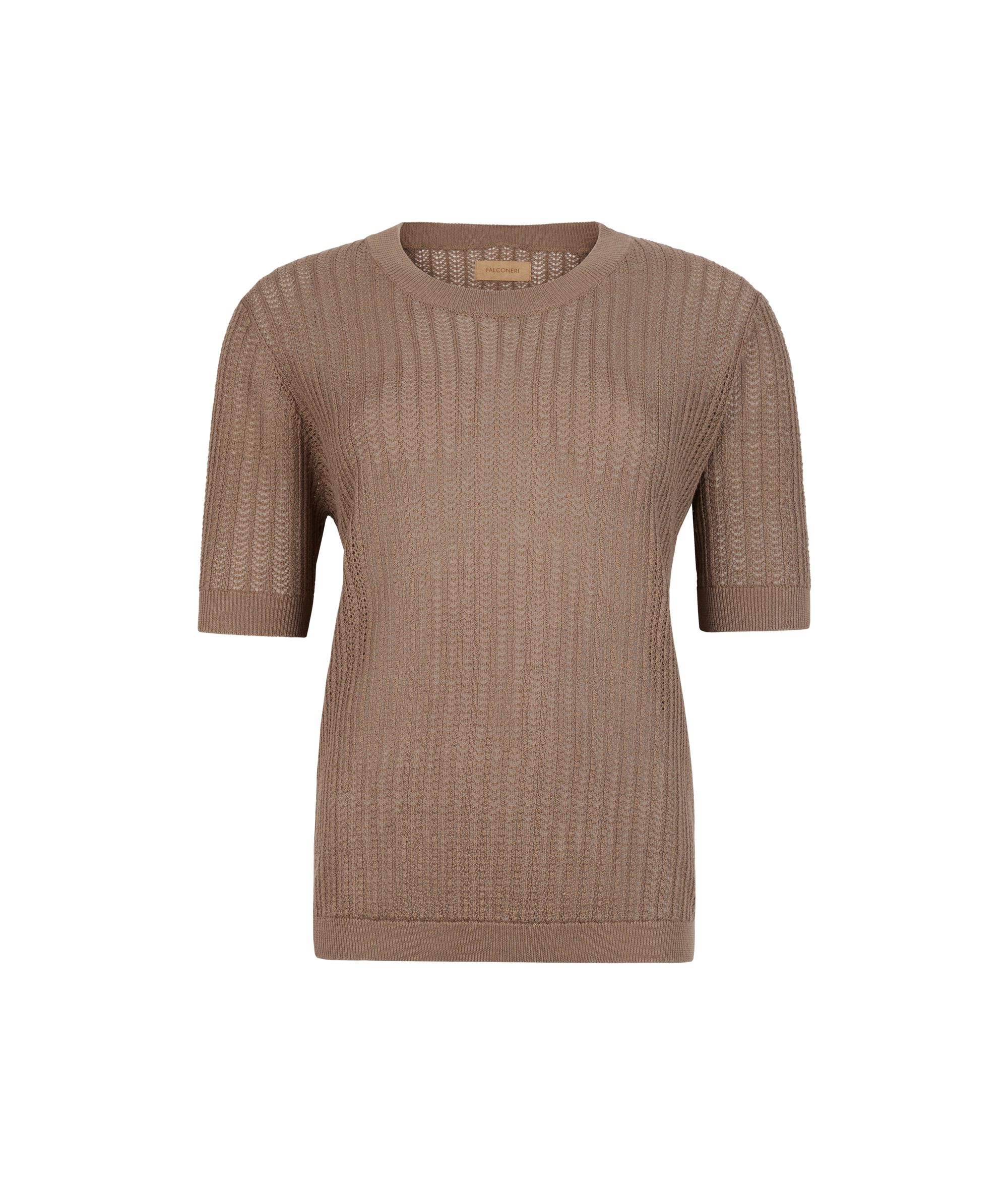 Camiseta de cuello redondo con canalé calado de algodón