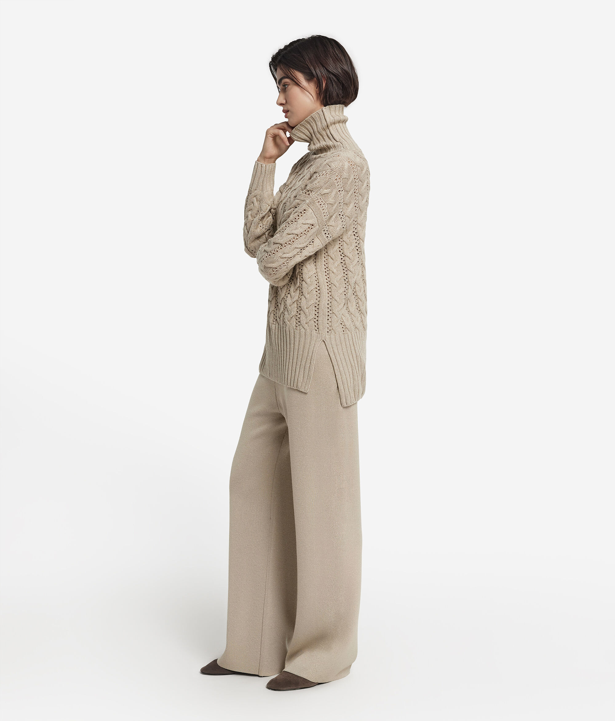 Cable knit lurex wool turtleneck