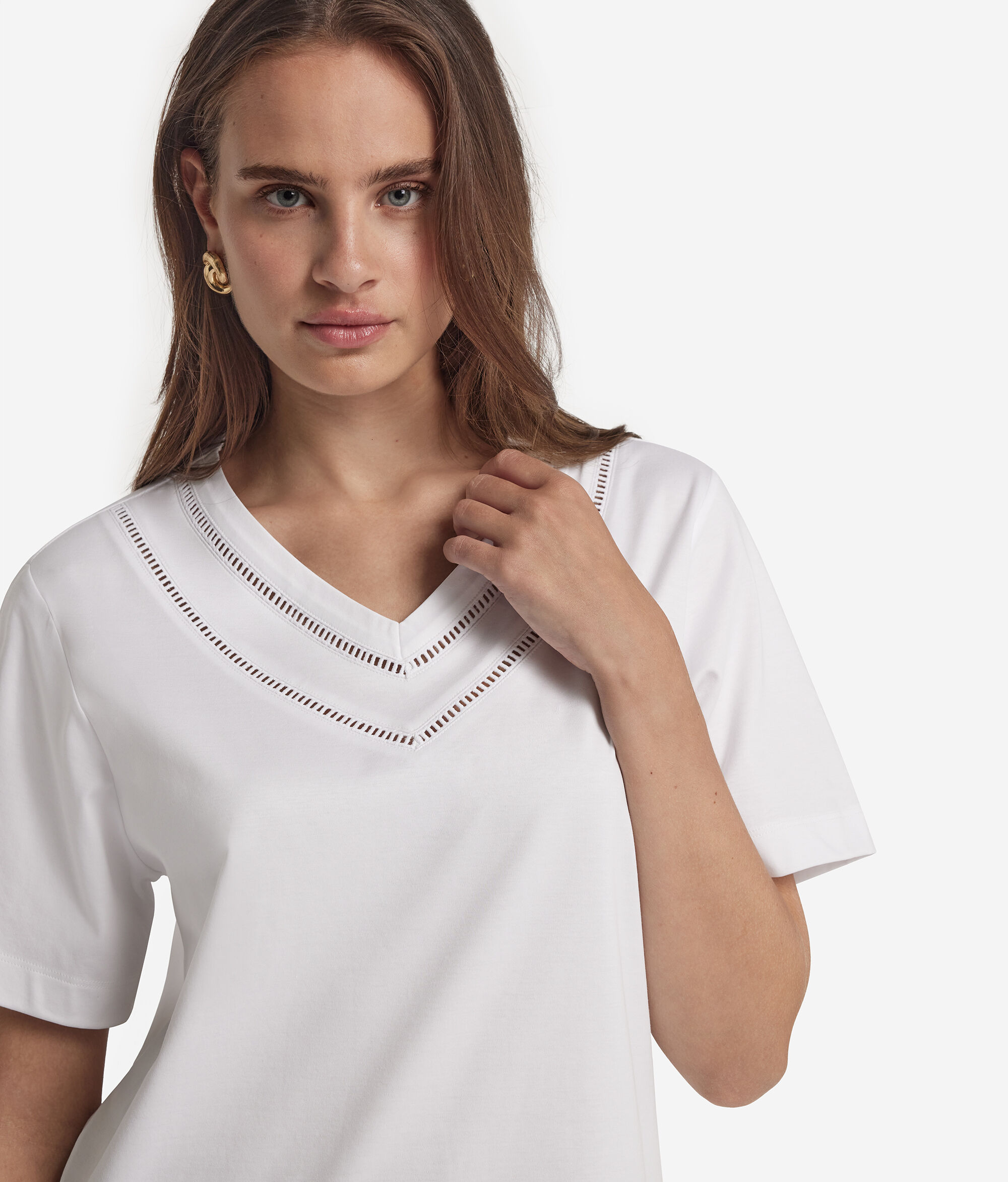 T-shirt en coton avec inserts en macramé