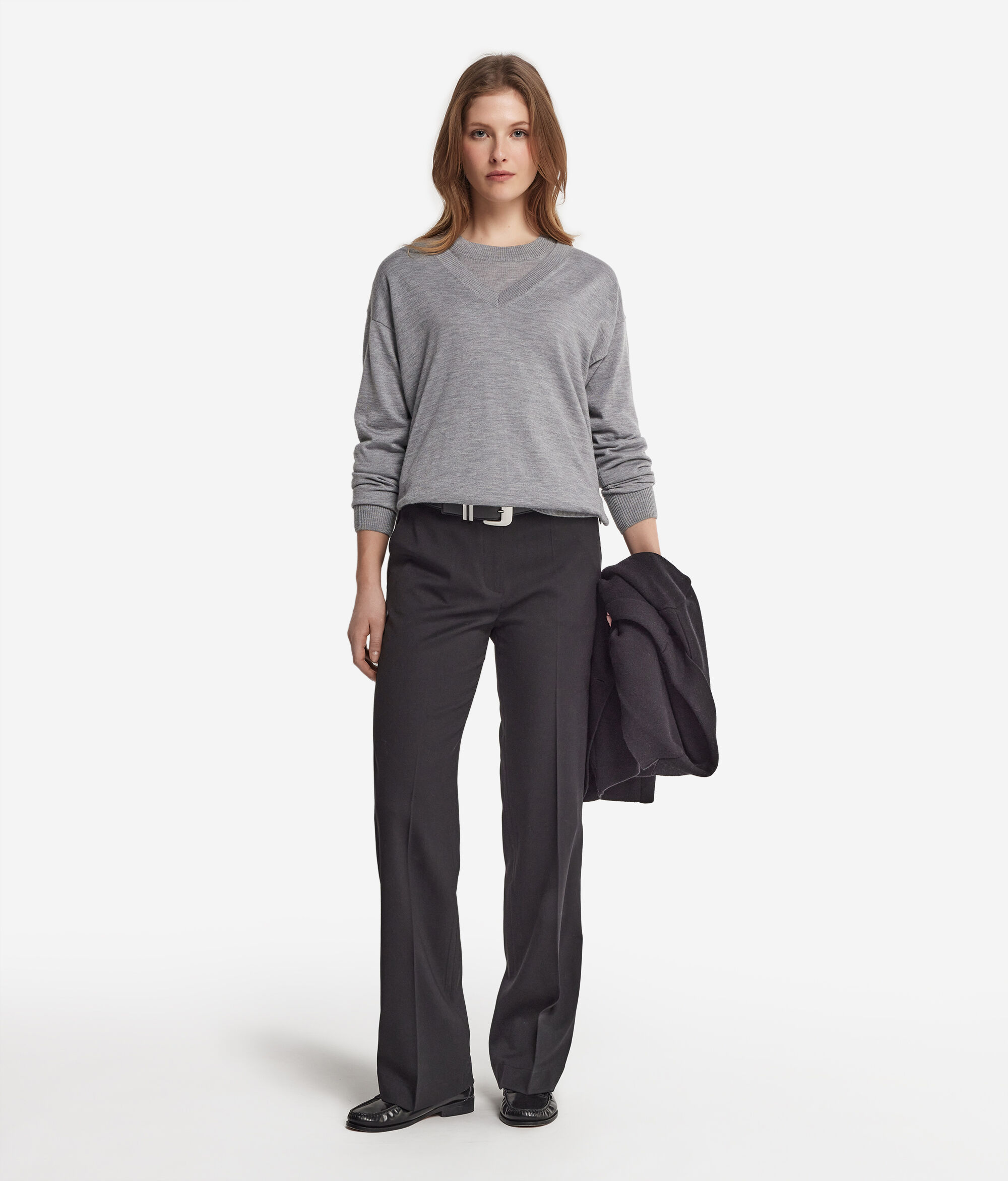 スリット入り カシミヤ Vネックセーター