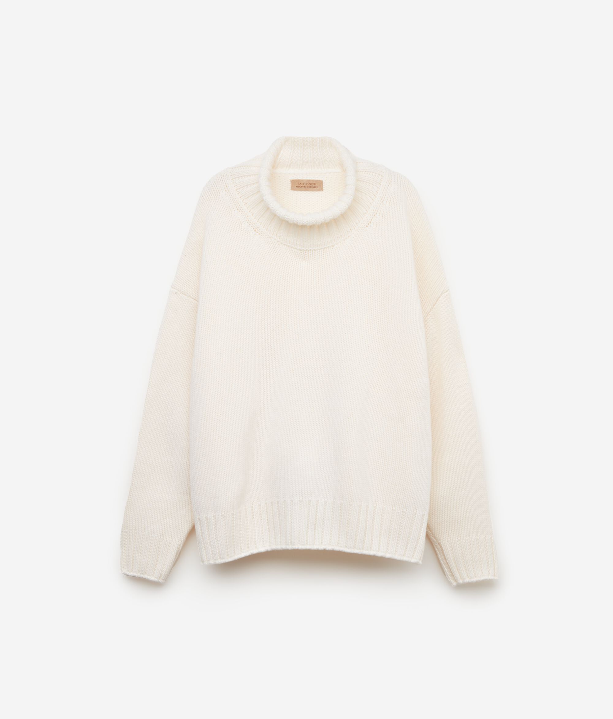 Sweter z Kaszmirowego Trykotu z Szeroką Stójką