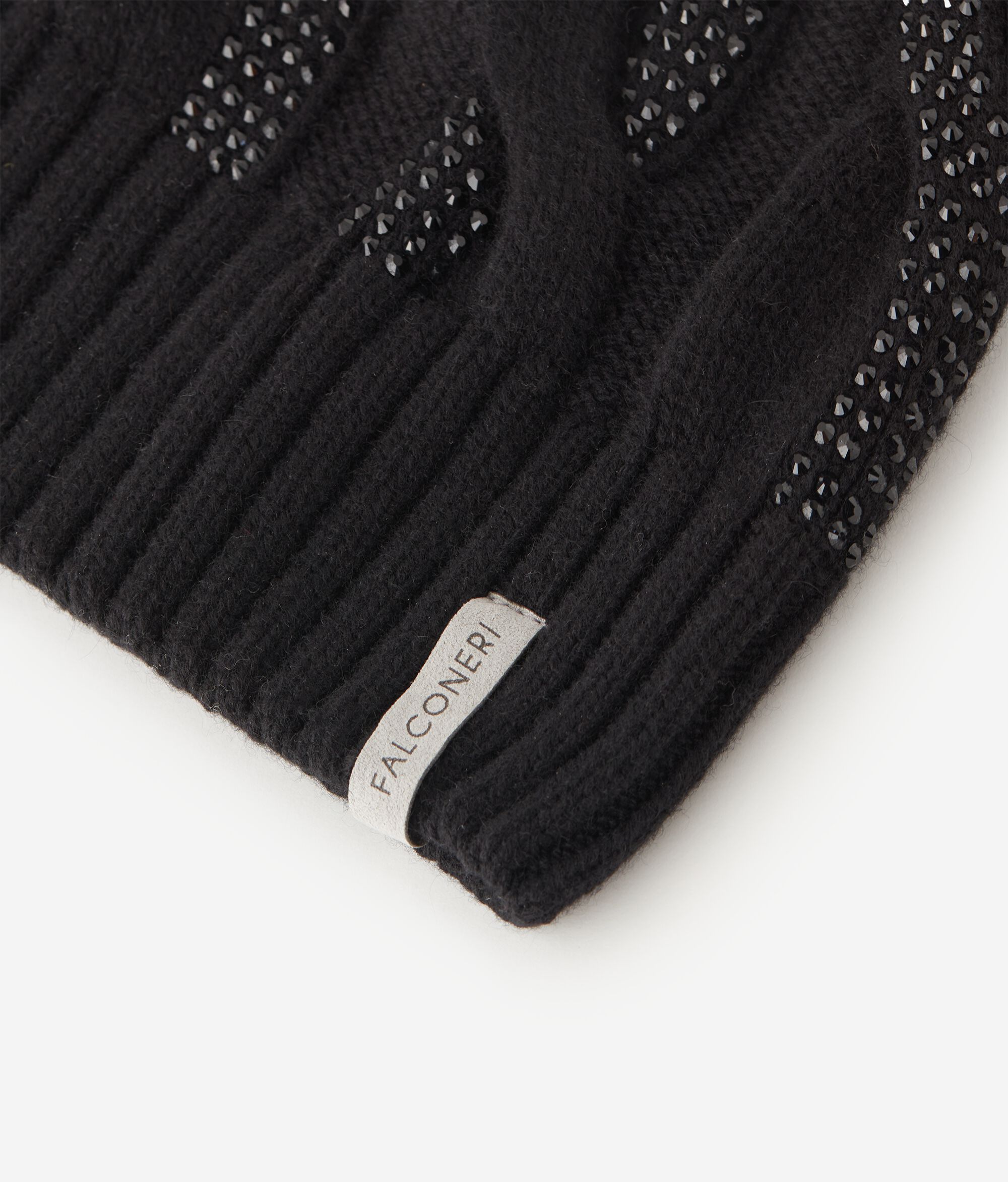 Berretto con trecce e strass in Cashmere Ultrasoft