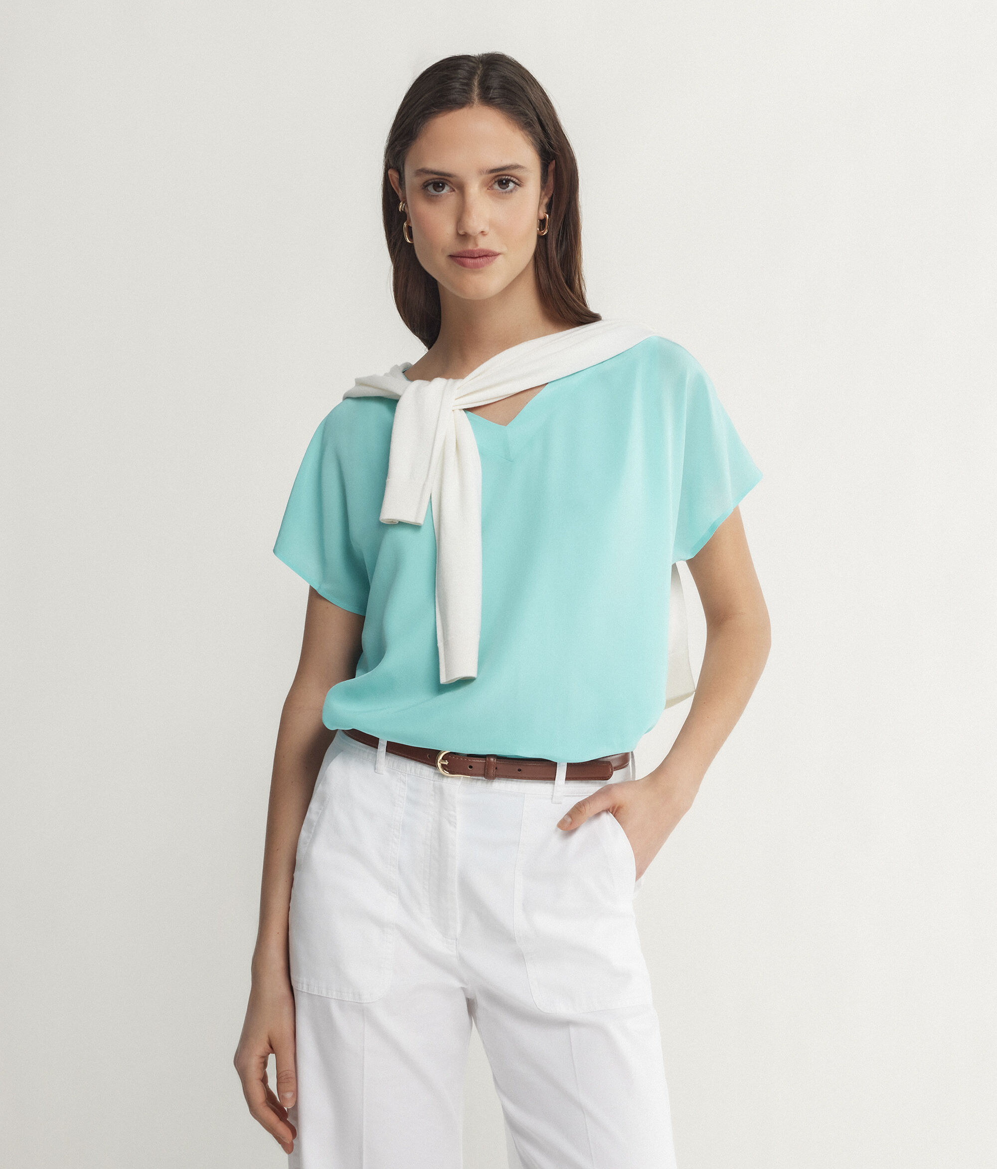 Silk V-Neck Kimono T-Shirt