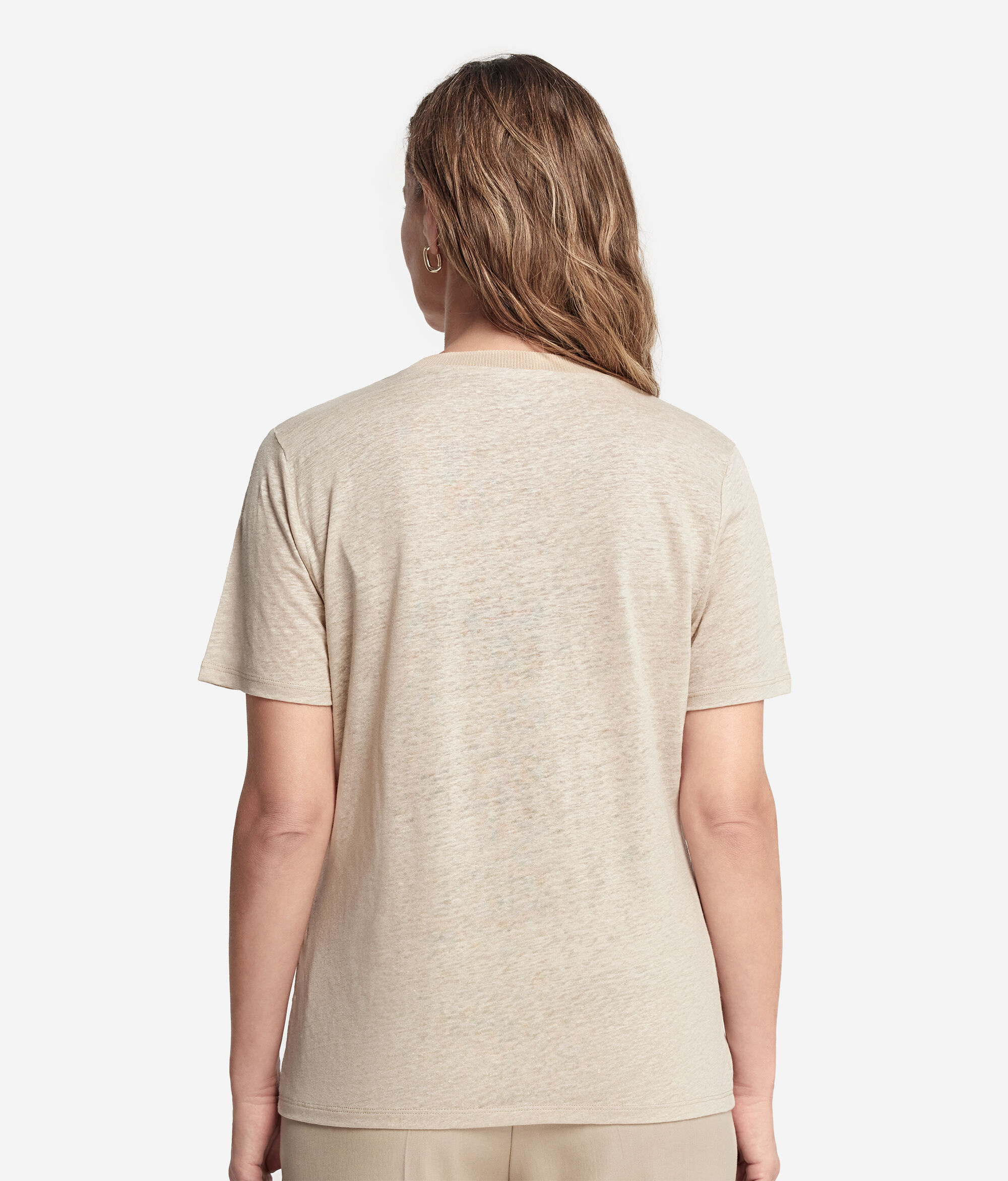 T-Shirt aus Leinen mit V-Ausschnitt und Stricksaum
