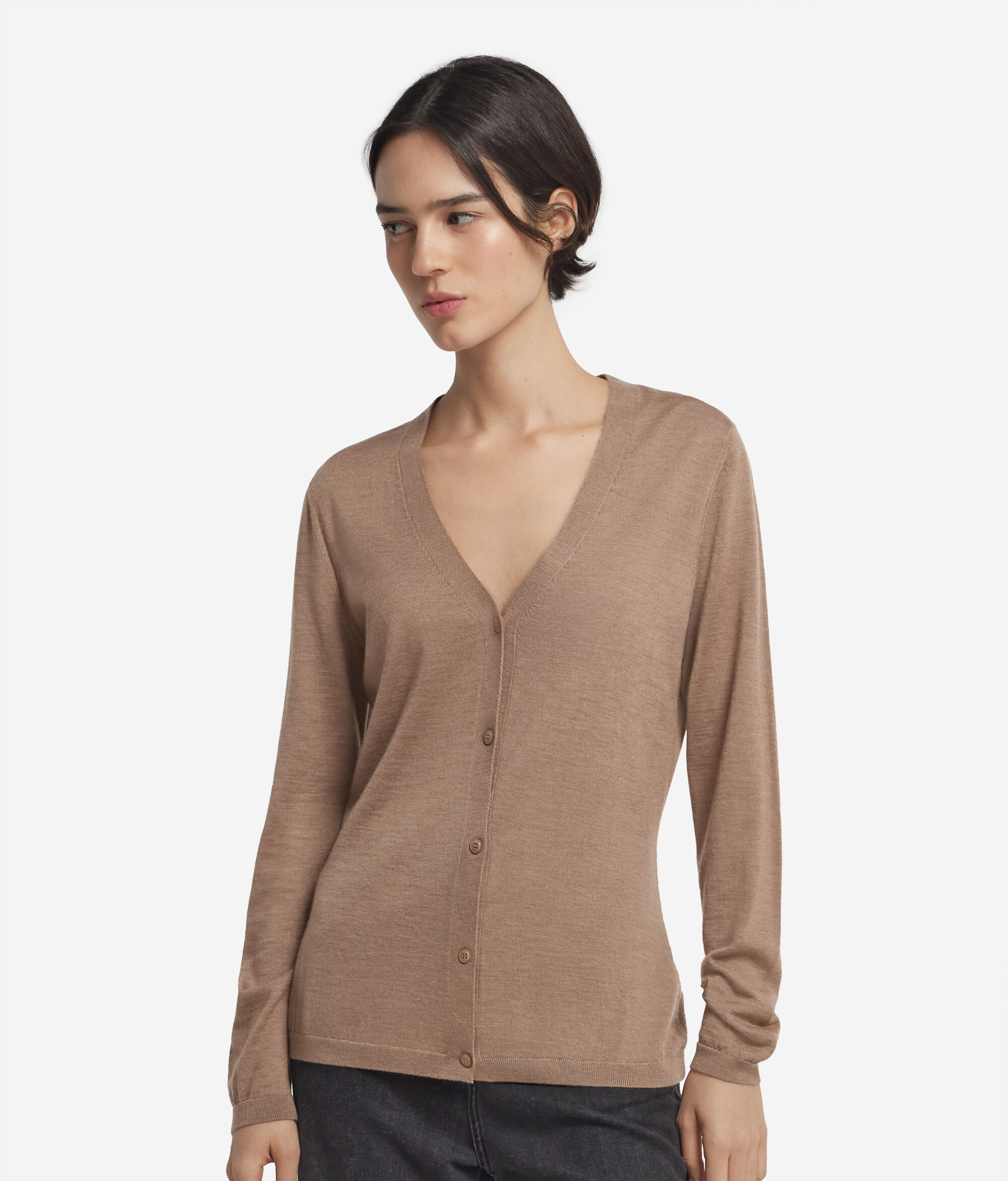 Cardigan com Decote em V em Ultrafine Cashmere