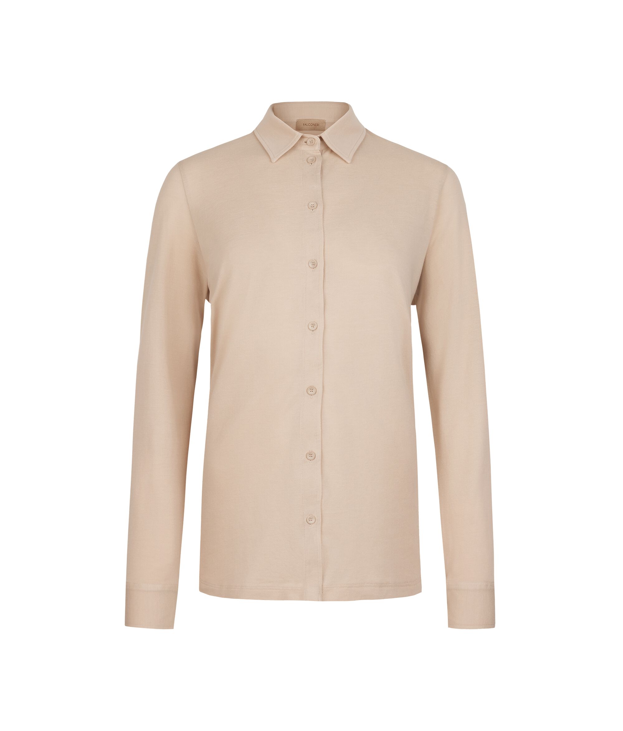 Long-Sleeved Shirt in Cotton and Silk Piqué