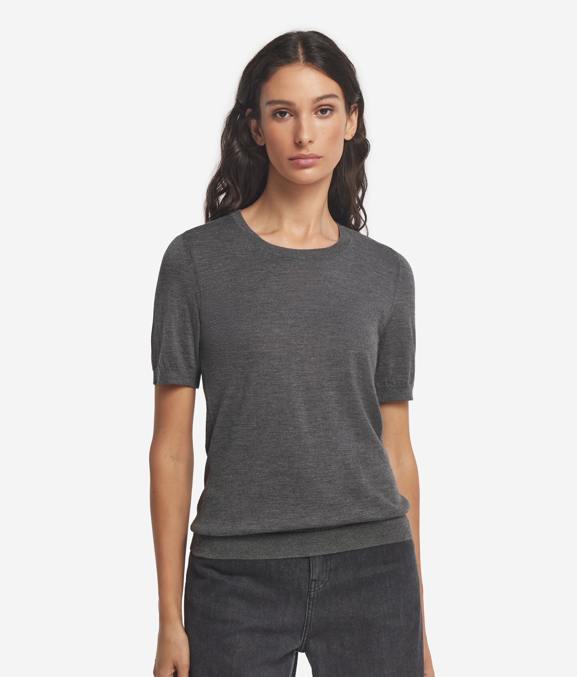 Jersey de manga corta de mujer con cuello redondo de Cashmere Ultrafine